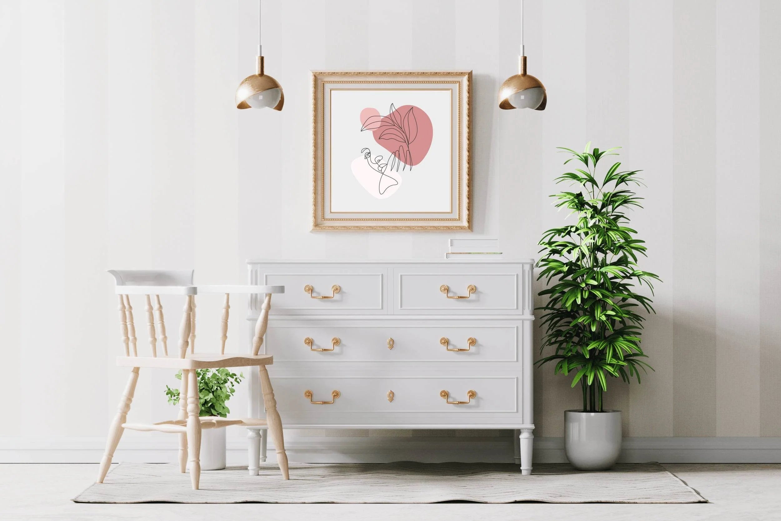 Linear Face of Woman With Flowers Wall Art - beink online art store