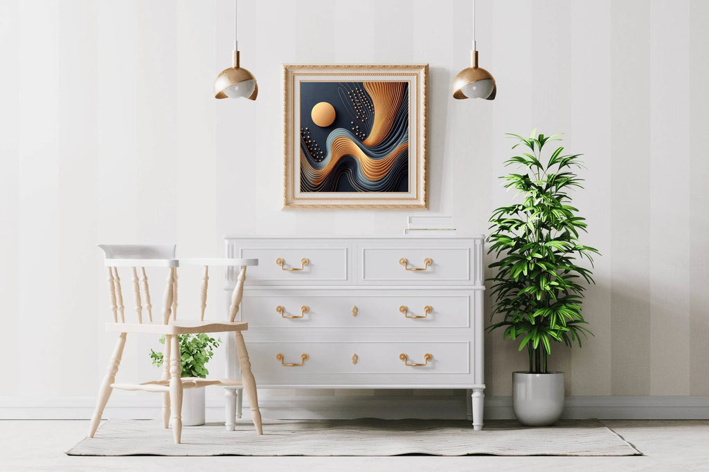 3D Golden Wavy Orange Abstract Wall Art - beink online art store