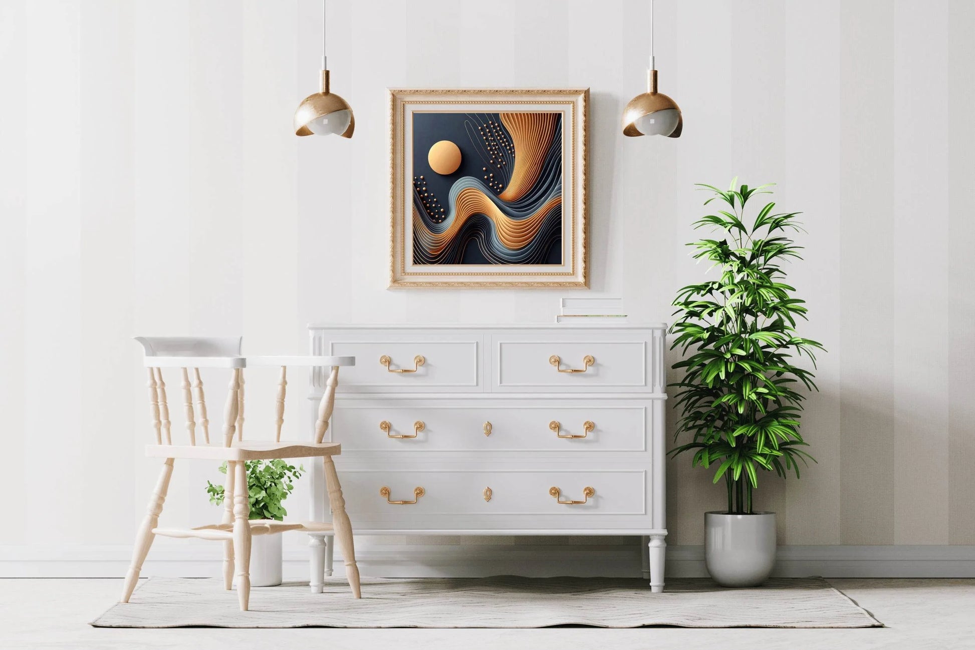 3D Golden Wavy Orange Abstract Wall Art - beink online art store