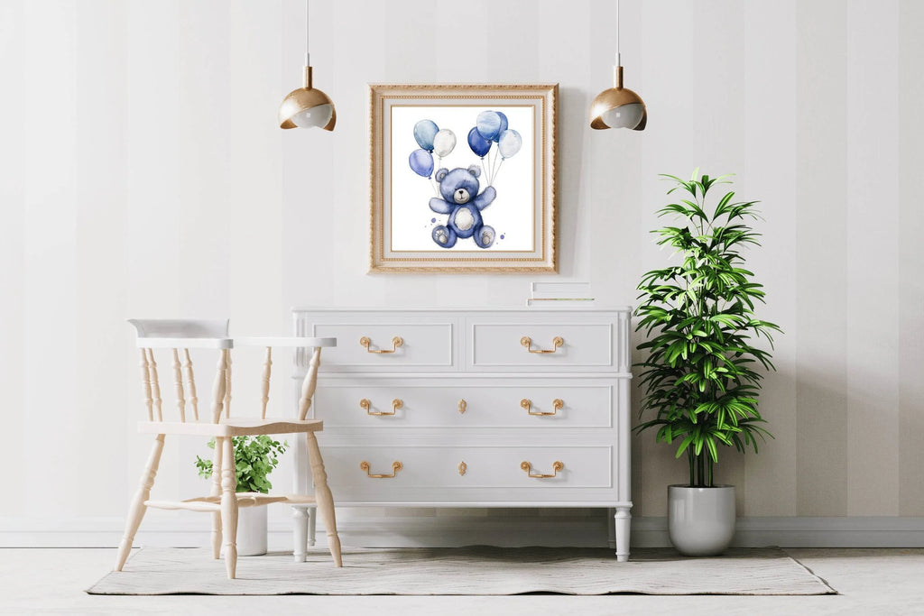 Painting of Purple Teddy Bear holding Balloons - beink online art store