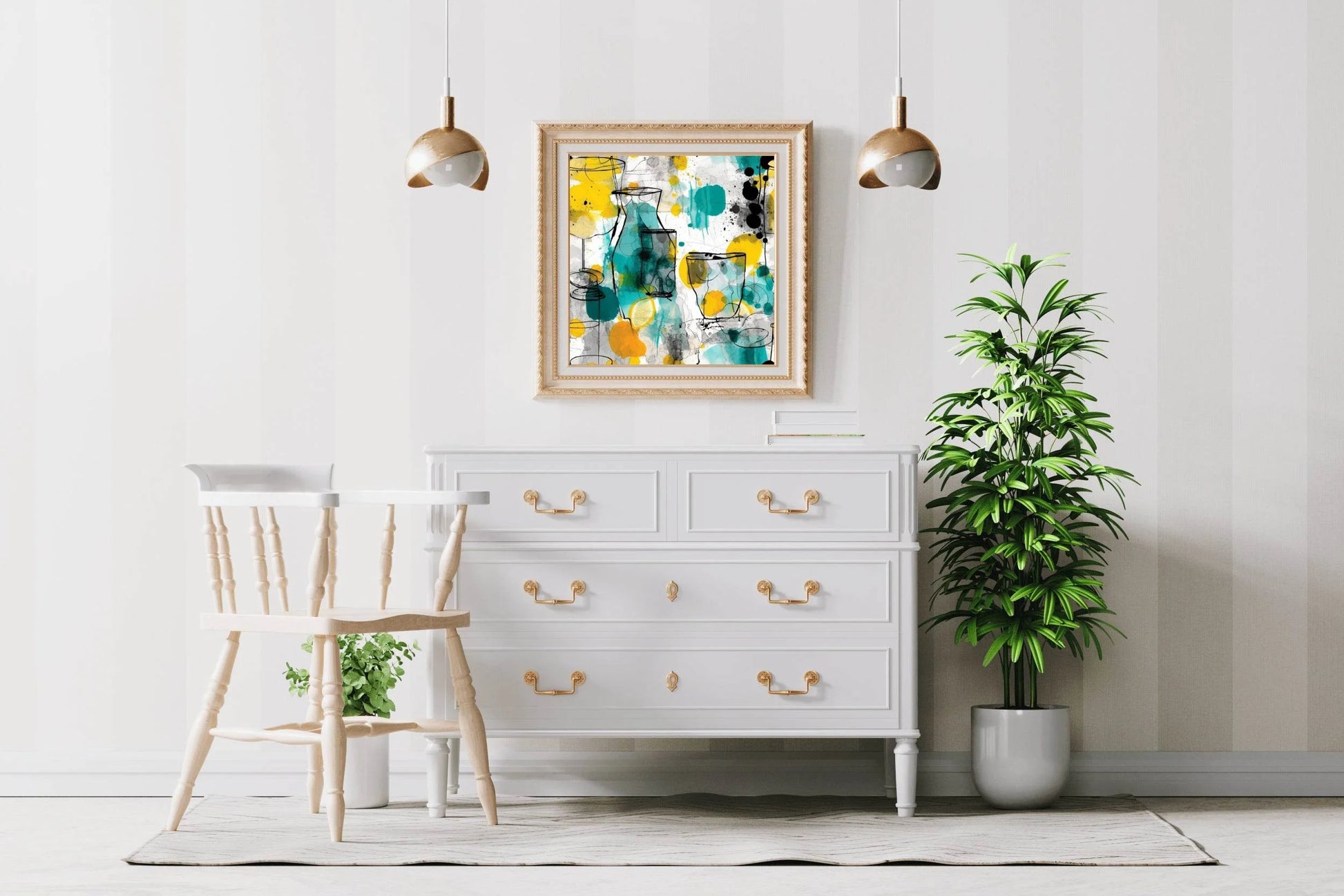Glass Shapes With Water Color Background Abstract Wall Art - beink online art store