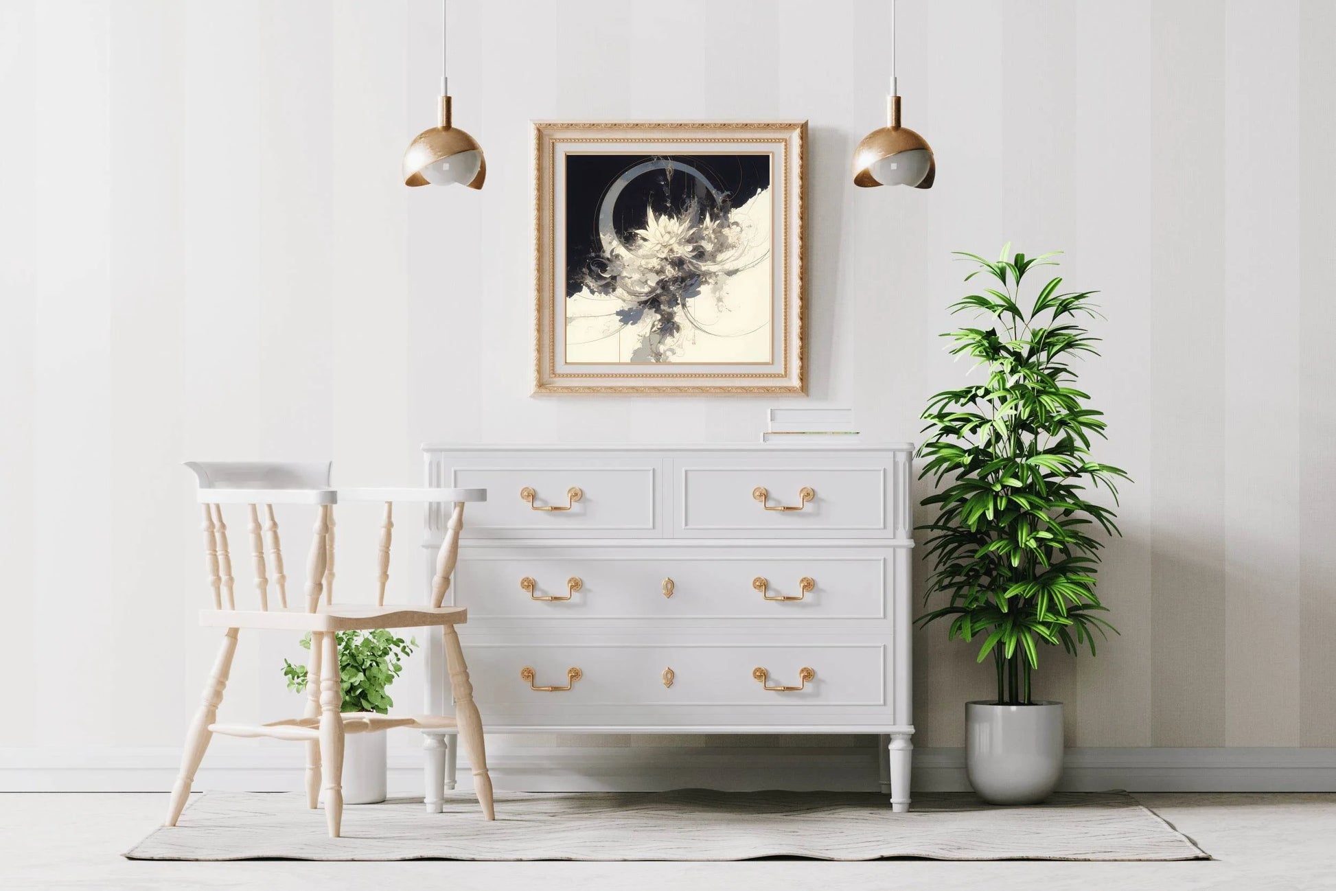 Digital White Flower Abstract Wall Art - beink online art store