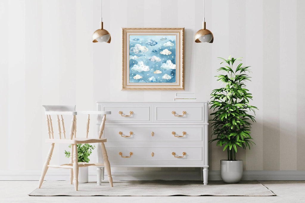 Blue Sky With Clouds and Stars Wall Art - beink online art store