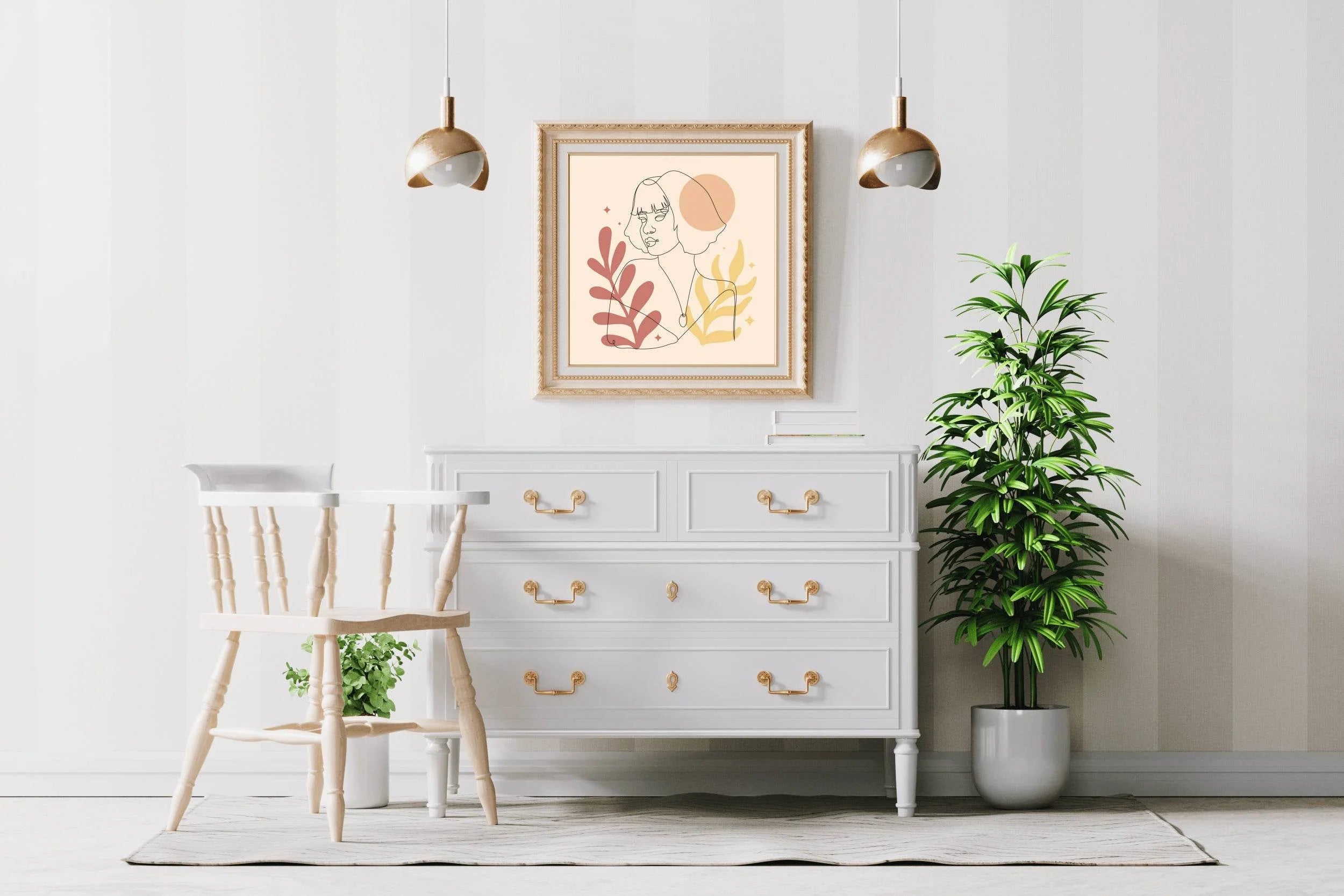 Woman Face With a Fern Plant Wall Art - beink online art store
