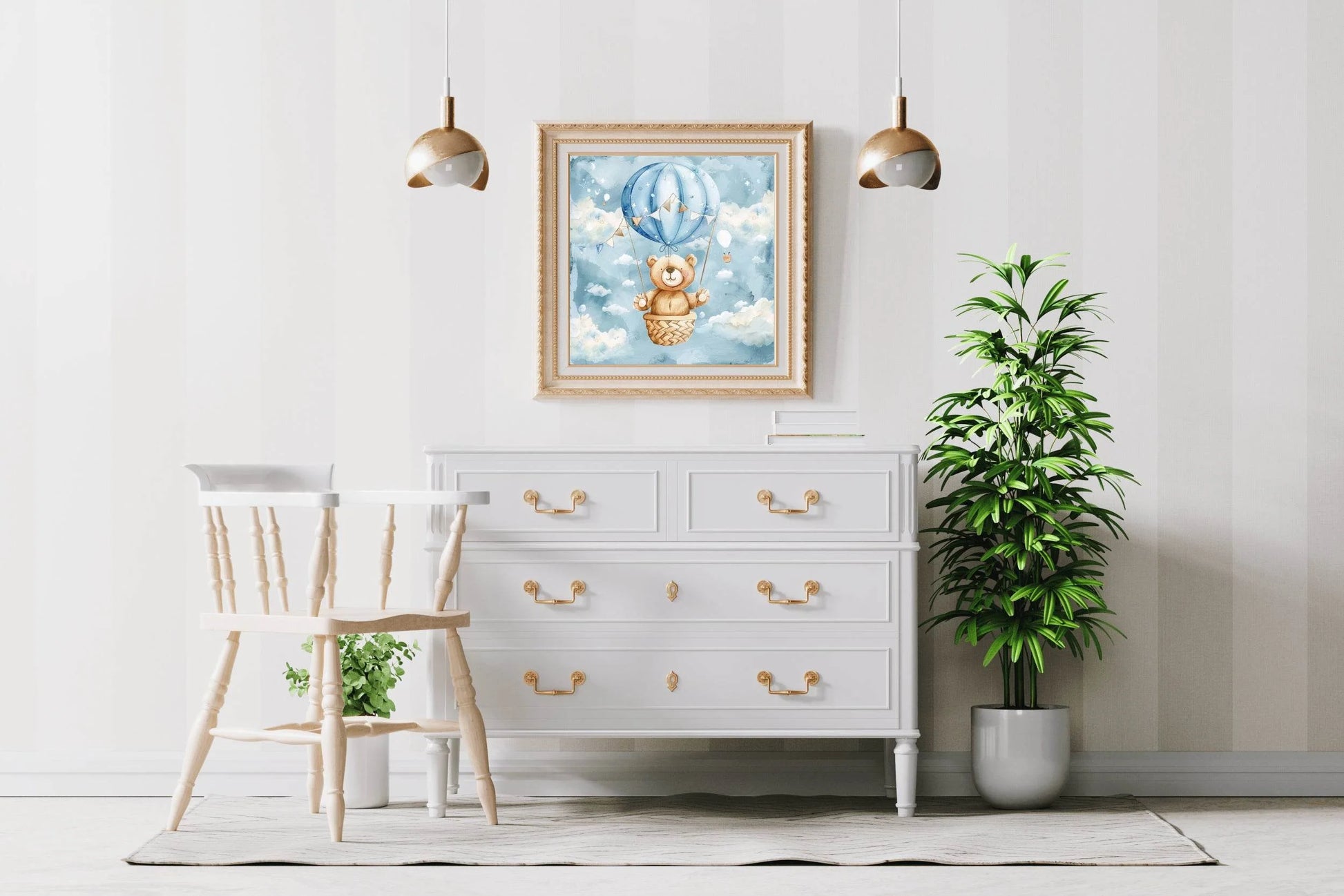 Watercolor Painting of Teddy in Hot Air Balloon - beink online art store