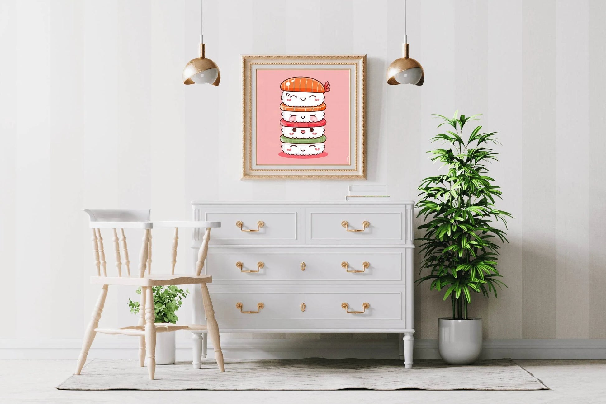 Cartoonish Painting of Cute Sushi Stack - beink online art store