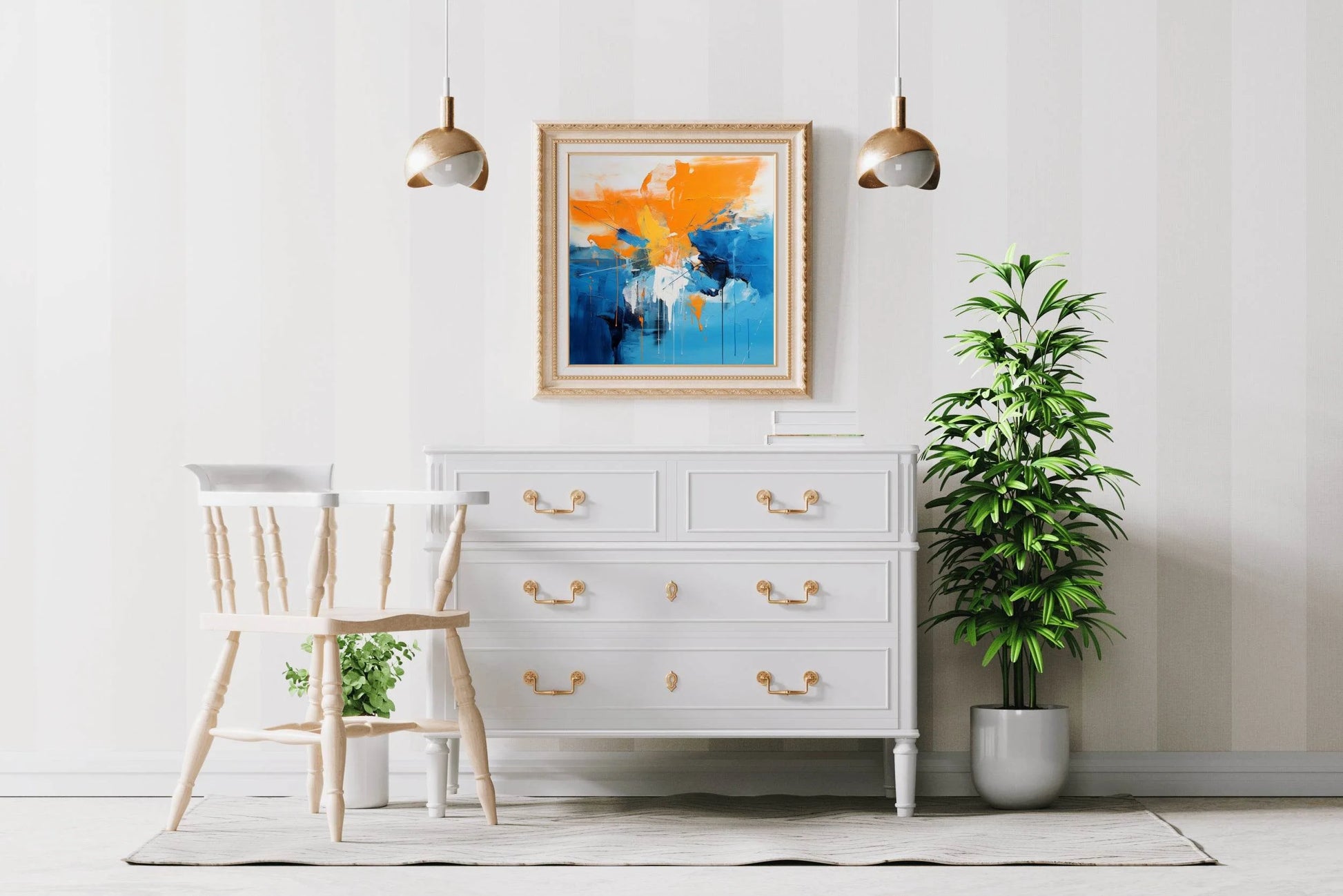 Blue and Orange Brush Stroke Abstract Wall Art - beink online art store