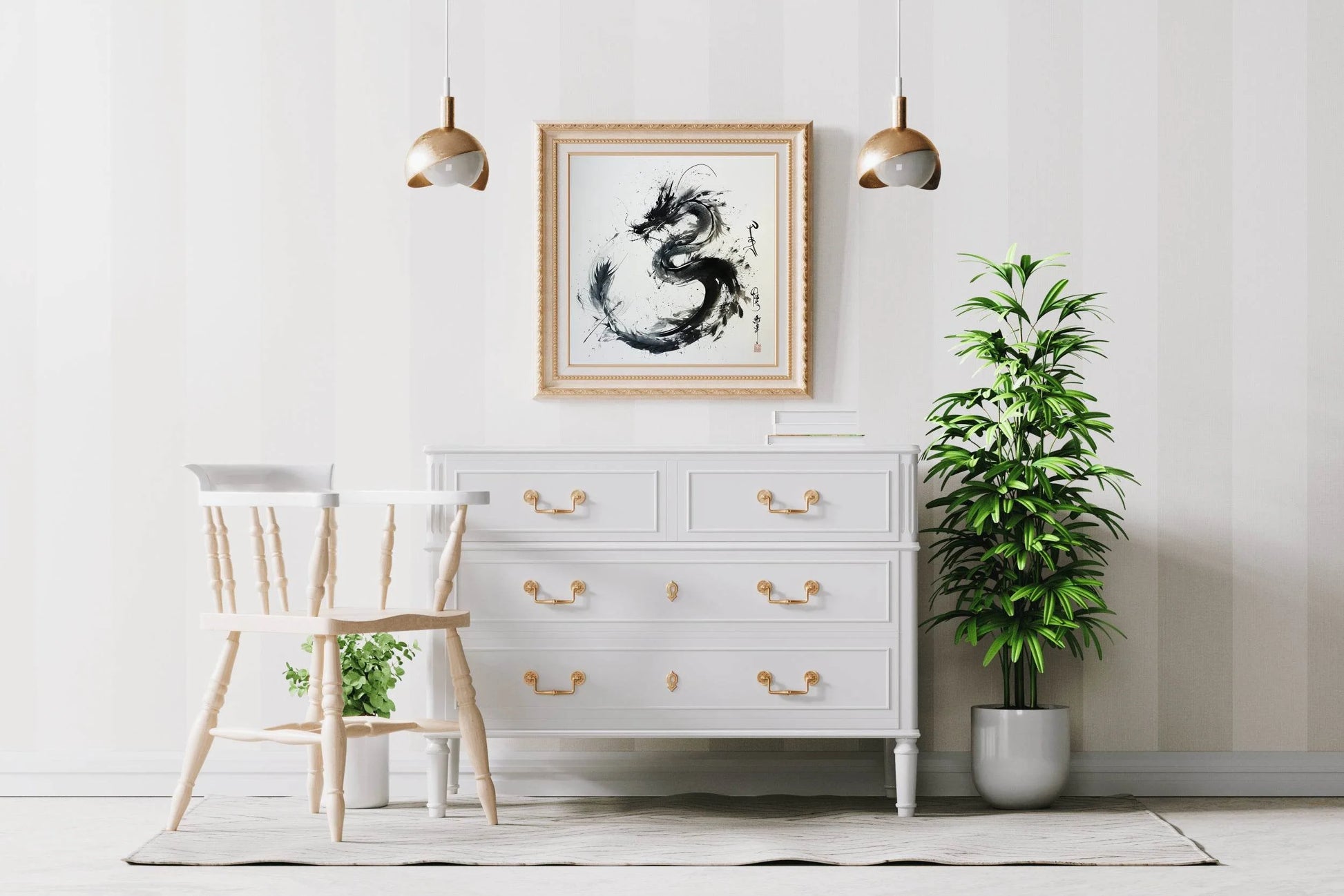 Black Watercolor Chinese Dragon Modern Wall Art - beink online art store