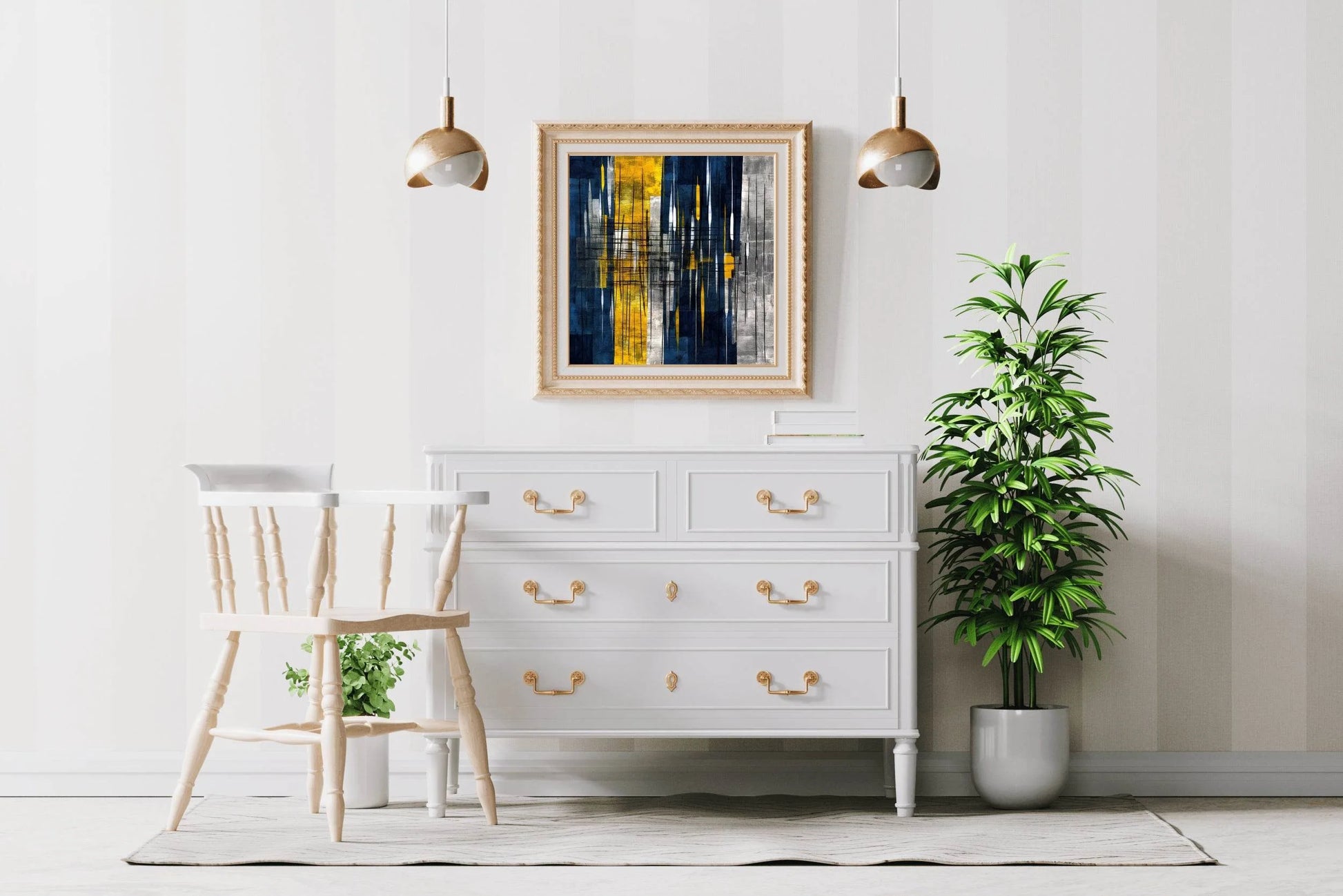 Yellow and Blue Sharp Strokes Abstract Wall Art - beink online art store