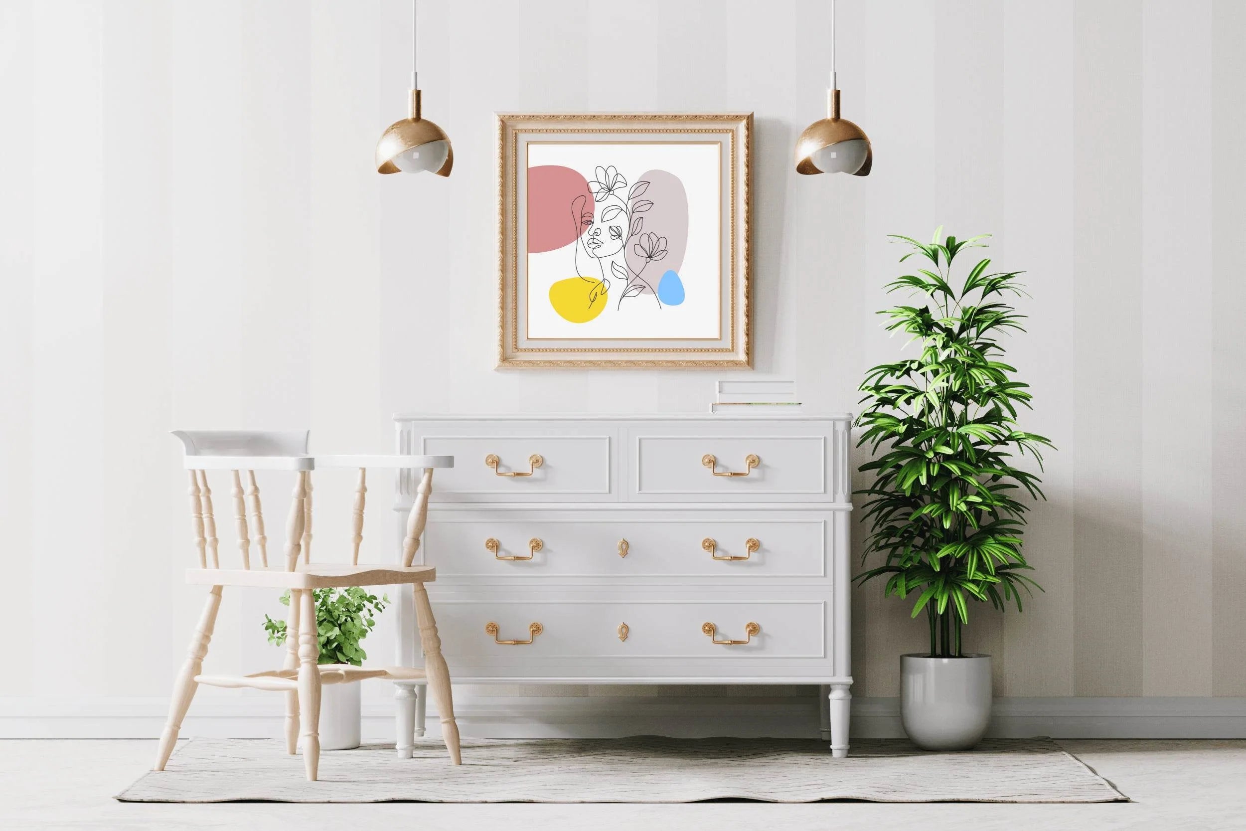Combination Woman Face With Flower Wall Art - beink online art store