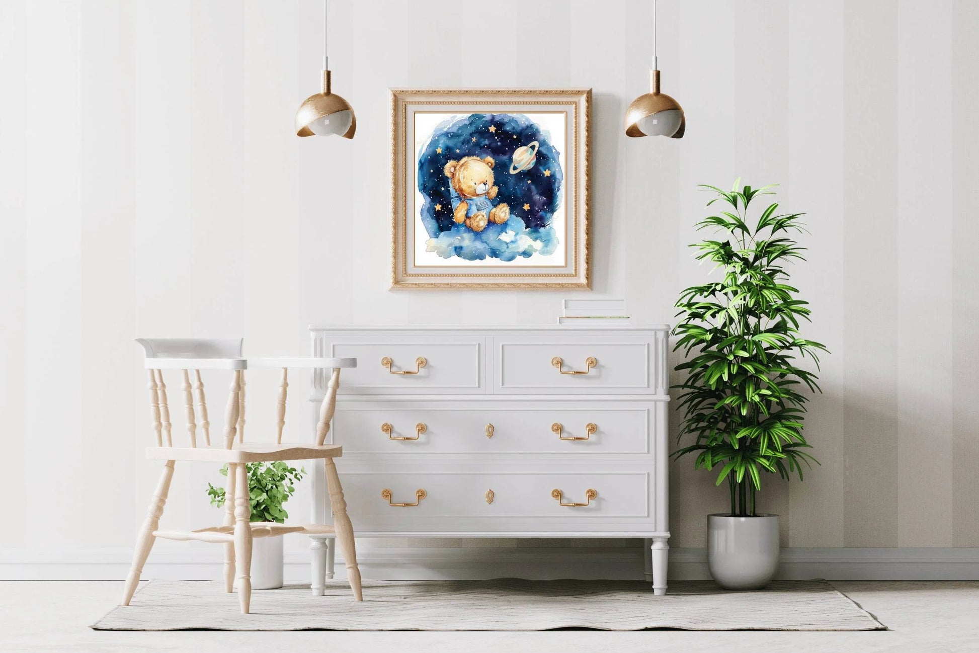 Cartoonish Drawing of Teddy Above Clouds - beink online art store