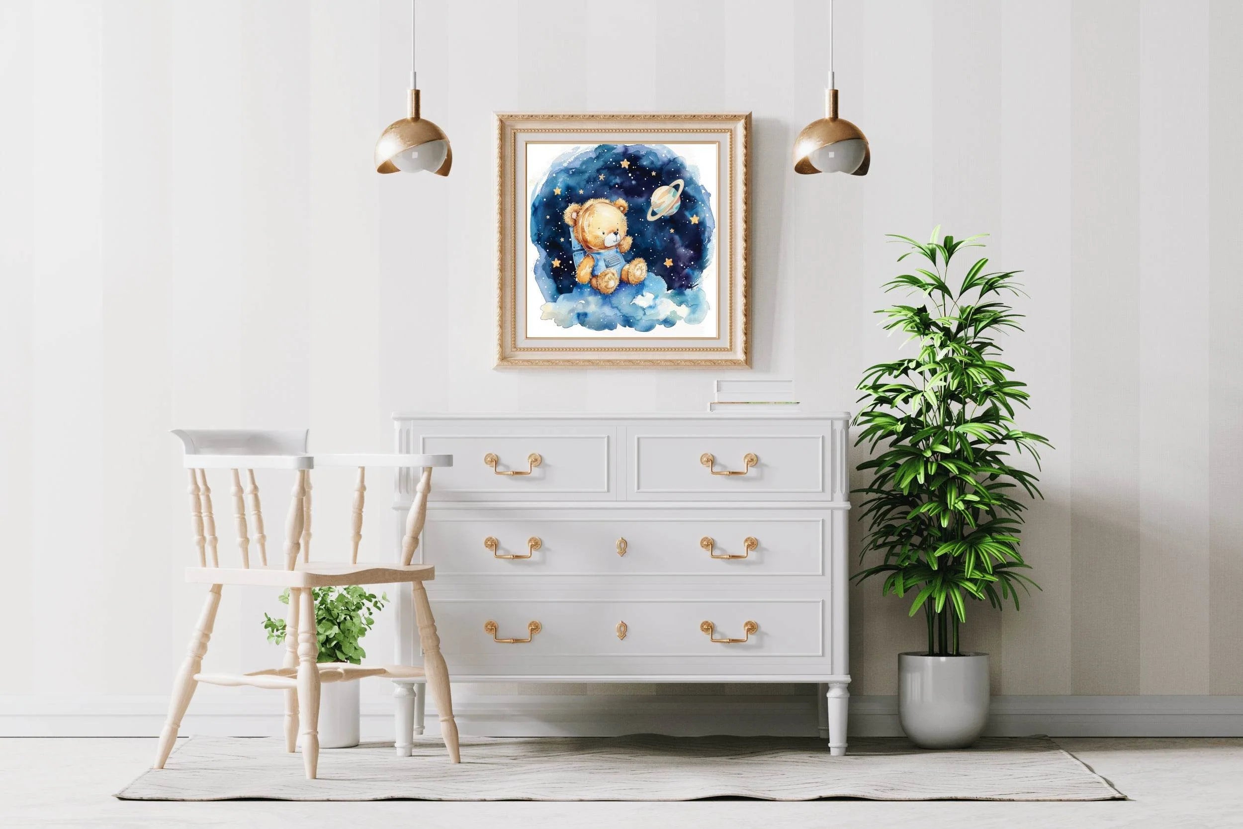 Cartoonish Drawing of Teddy Above Clouds - beink online art store