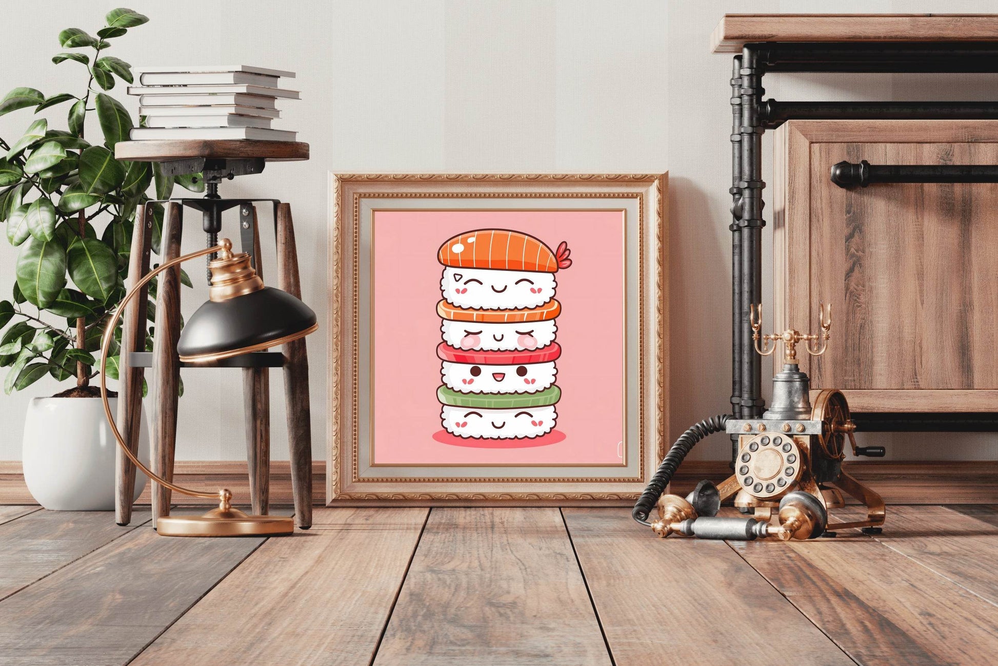 Cartoonish Painting of Cute Sushi Stack - beink online art store
