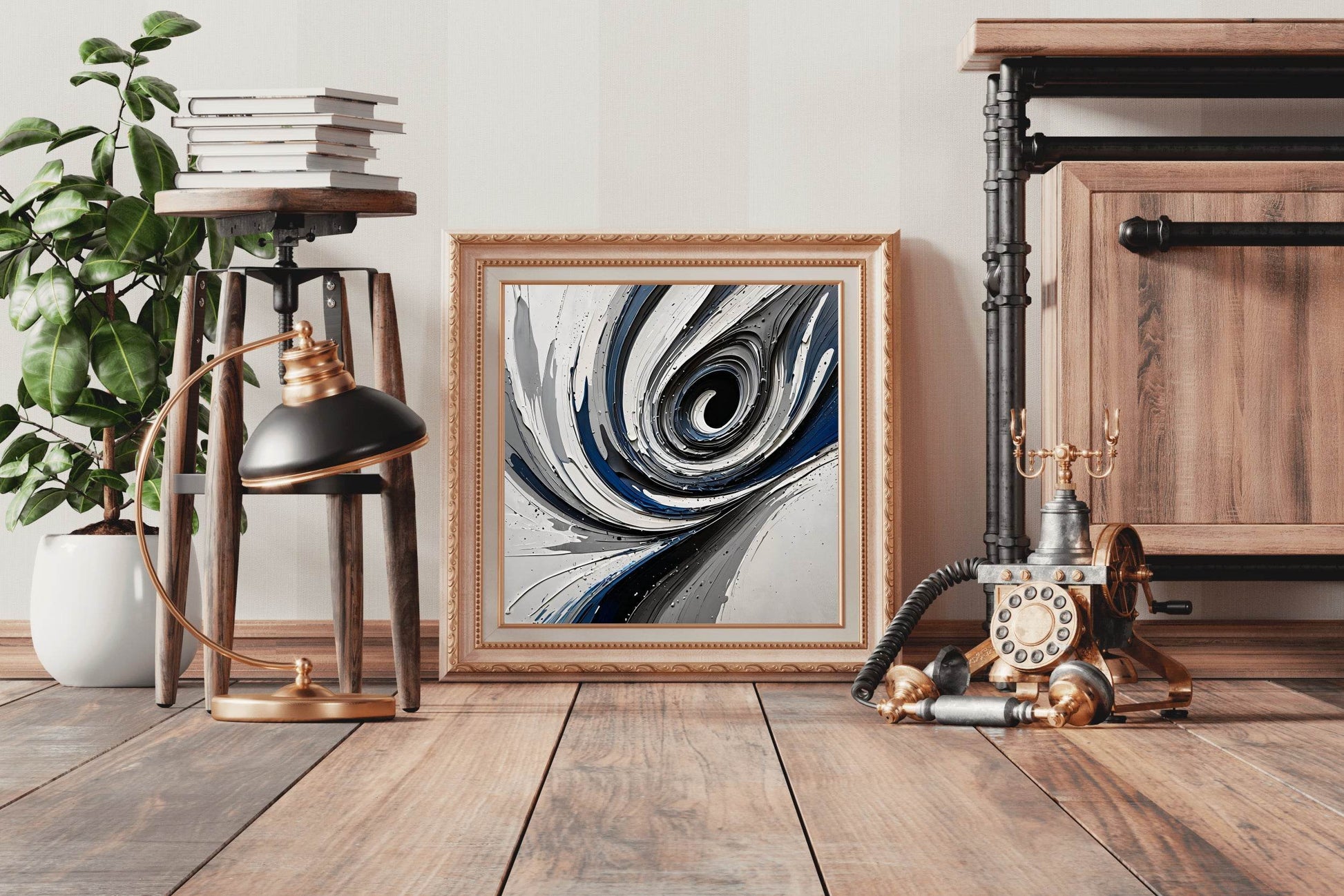 Paint of Blue and White Swirl Abstract Wall Art - beink online art store