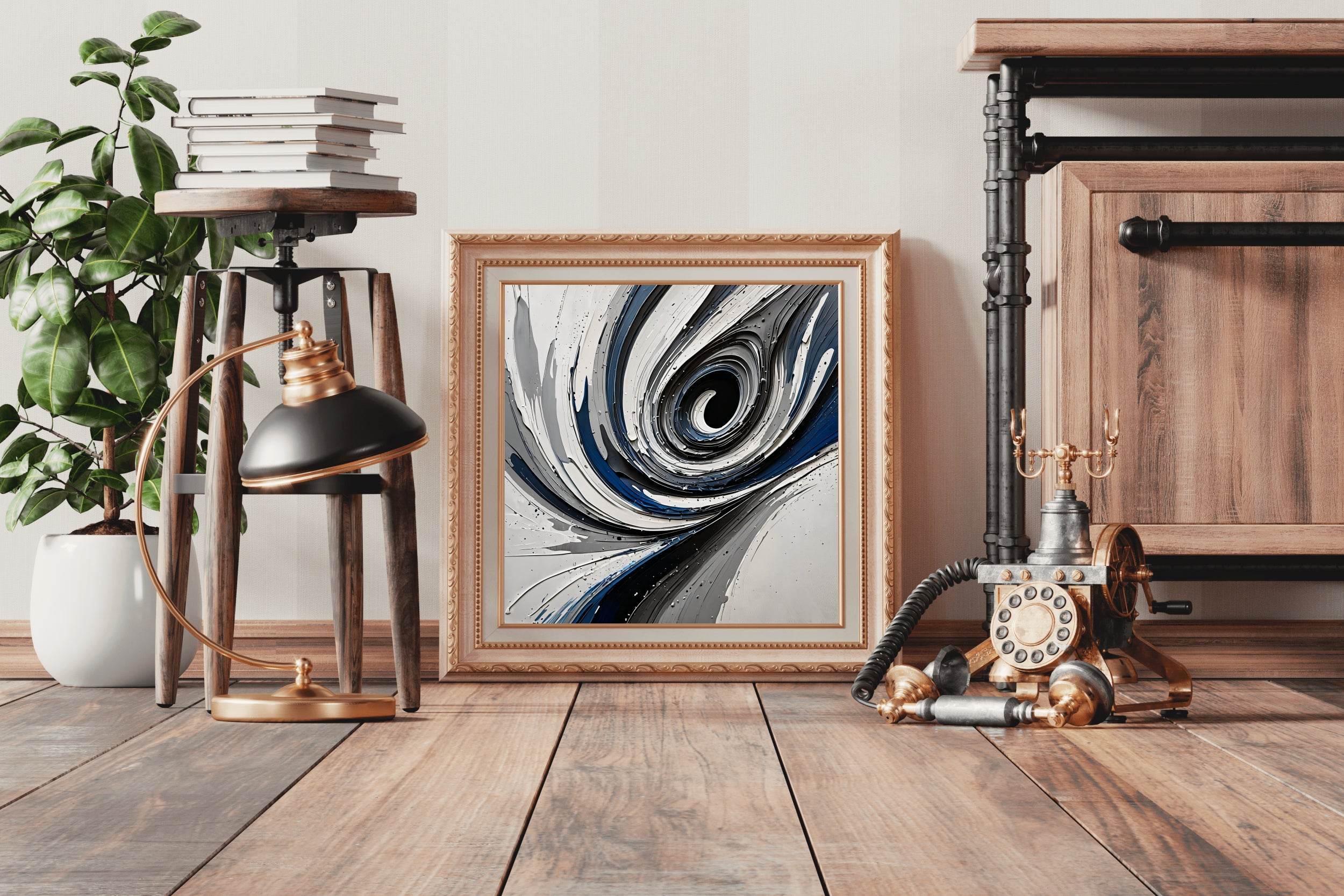 Paint of Blue and White Swirl Abstract Wall Art - beink online art store