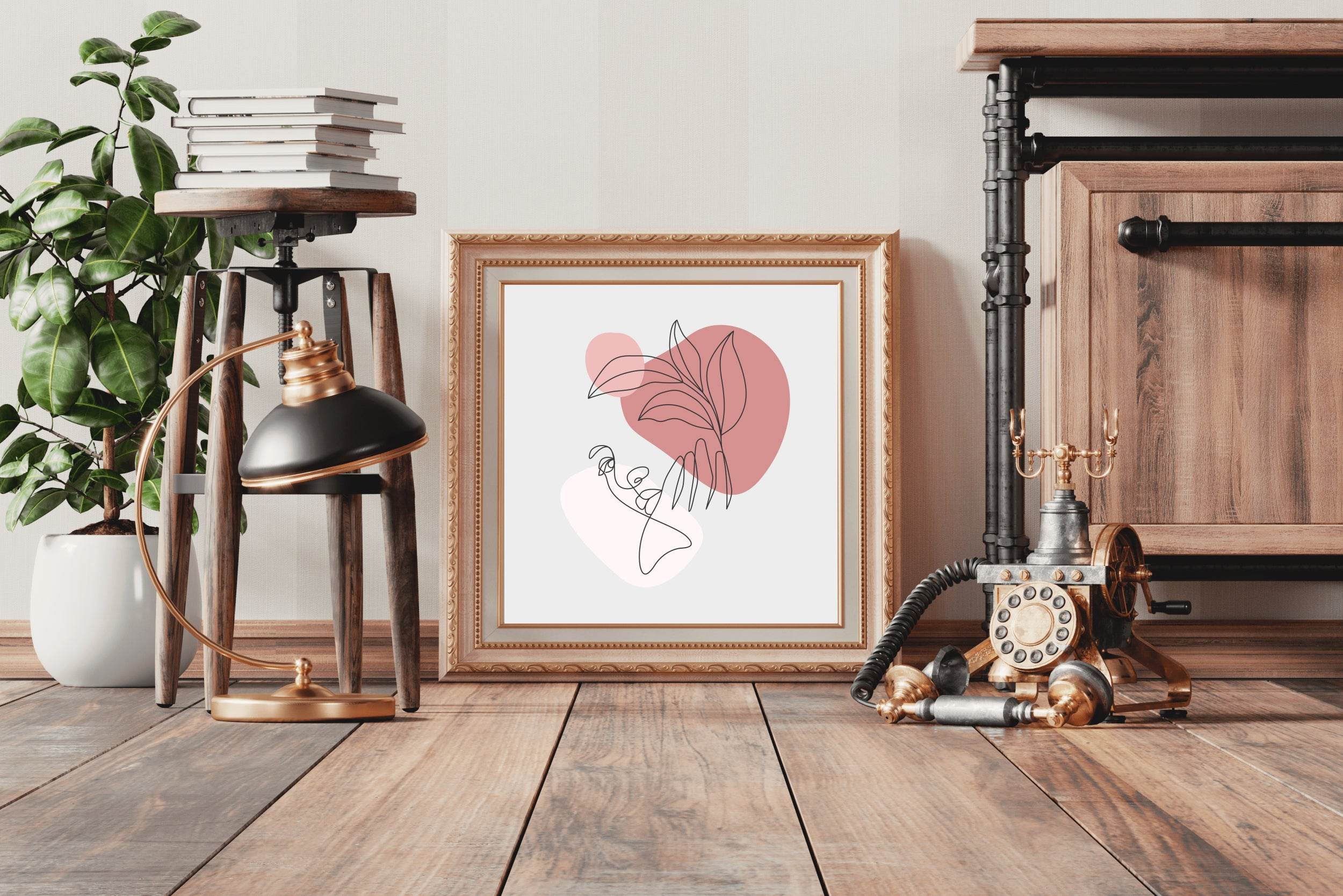 Linear Face of Woman With Flowers Wall Art - beink online art store