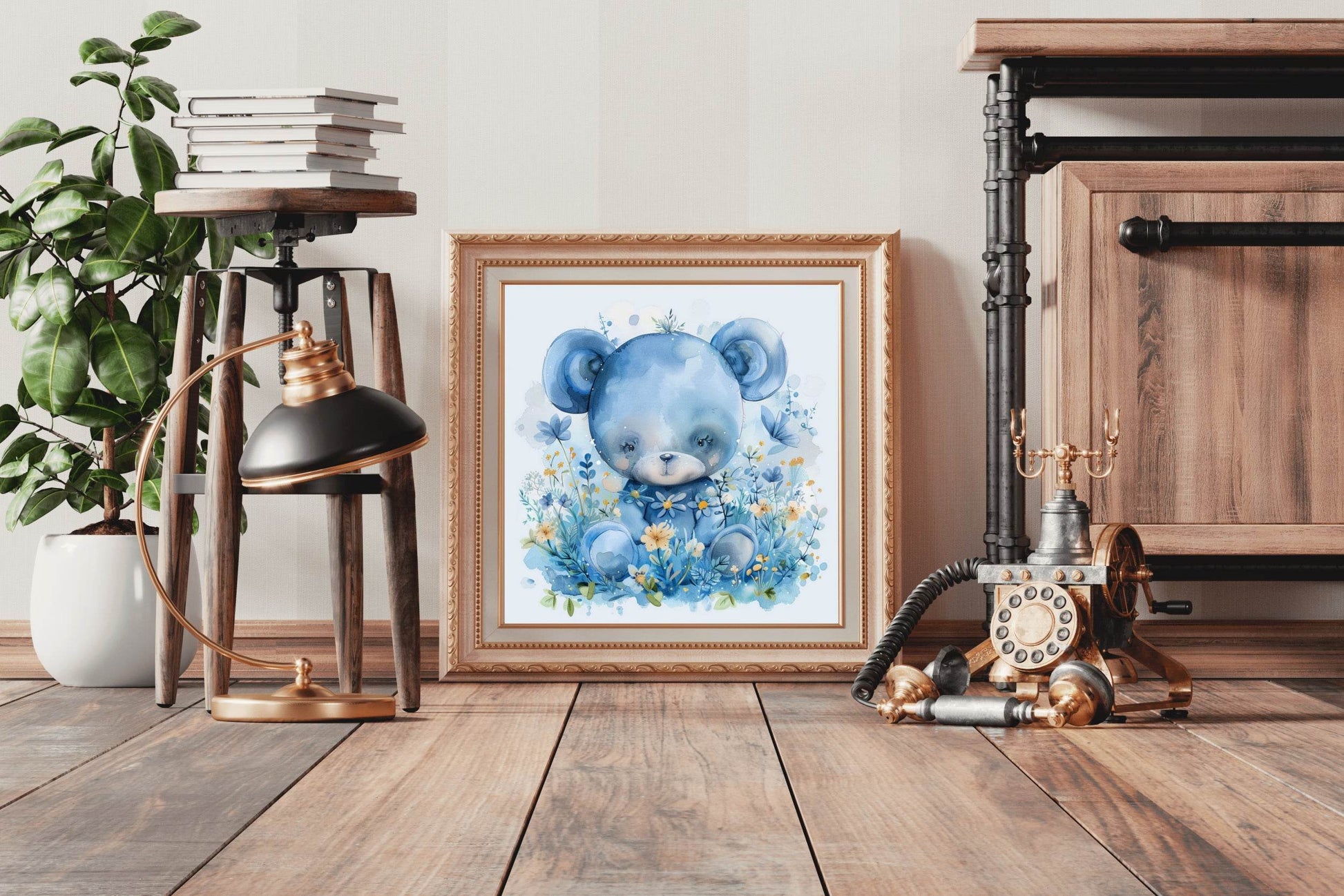Watercolor Blue Teddy Bear Wall Art - beink online art store