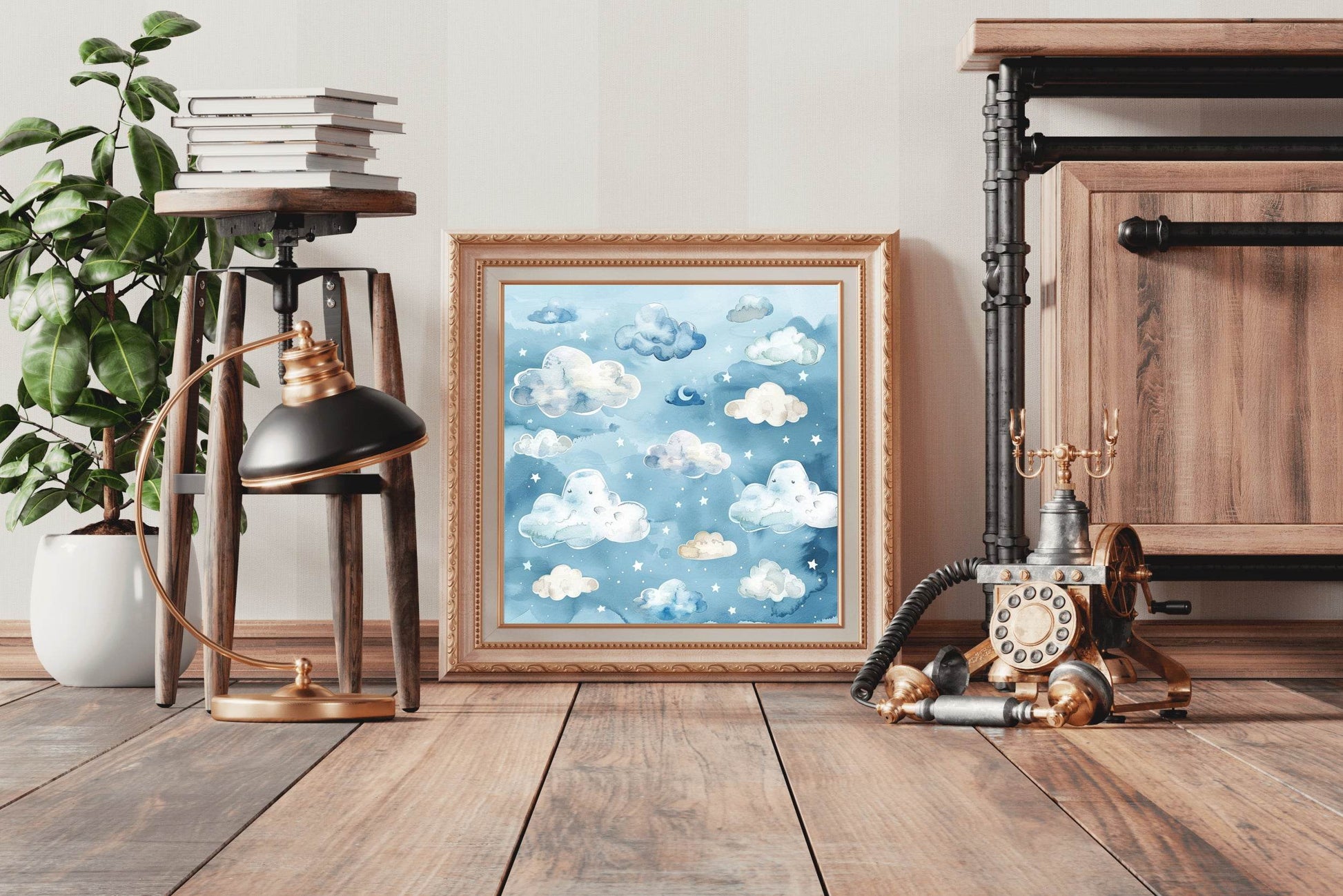 Blue Sky With Clouds and Stars Wall Art - beink online art store