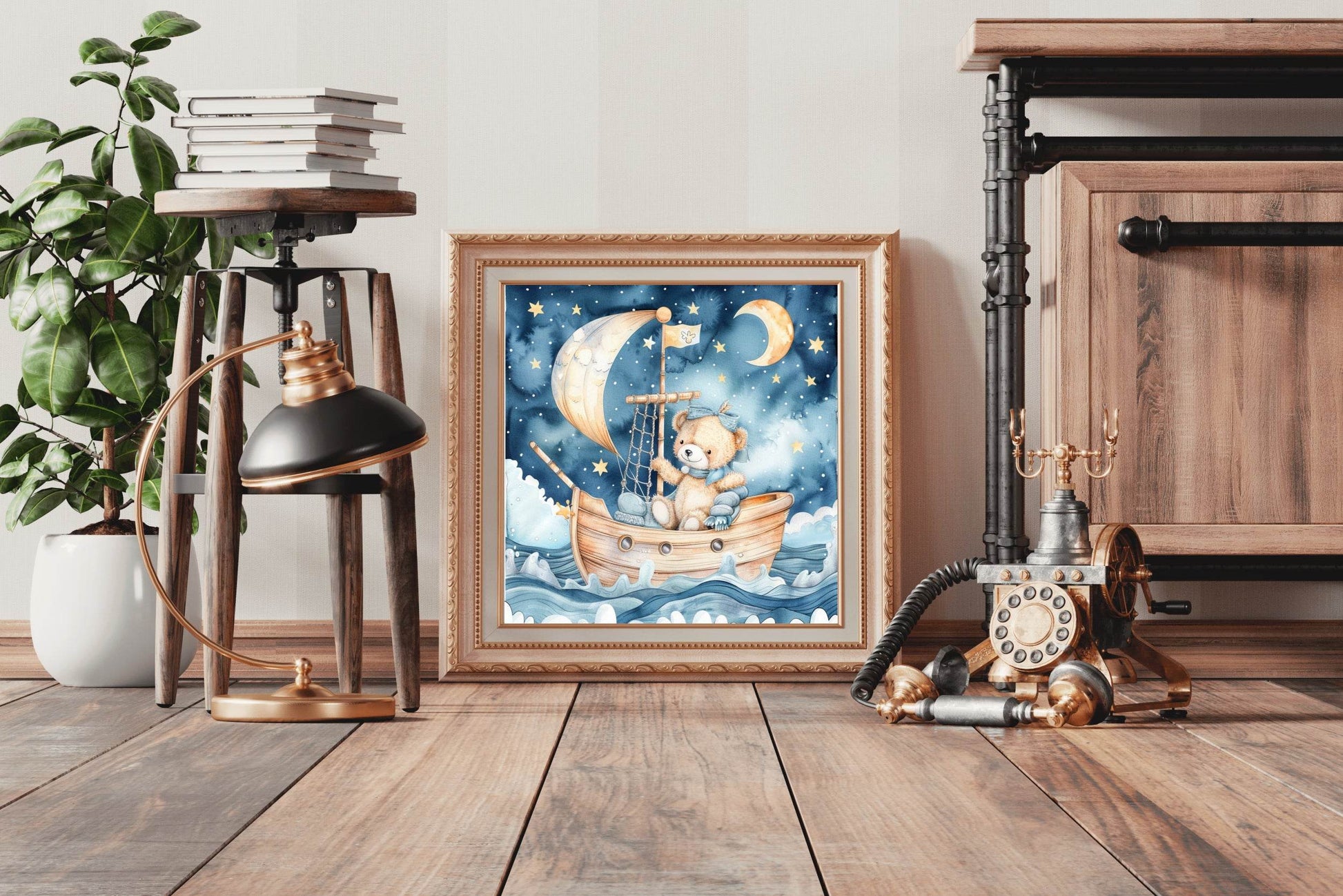 Painting of Teddy Bear Sailing in a Boat - beink online art store