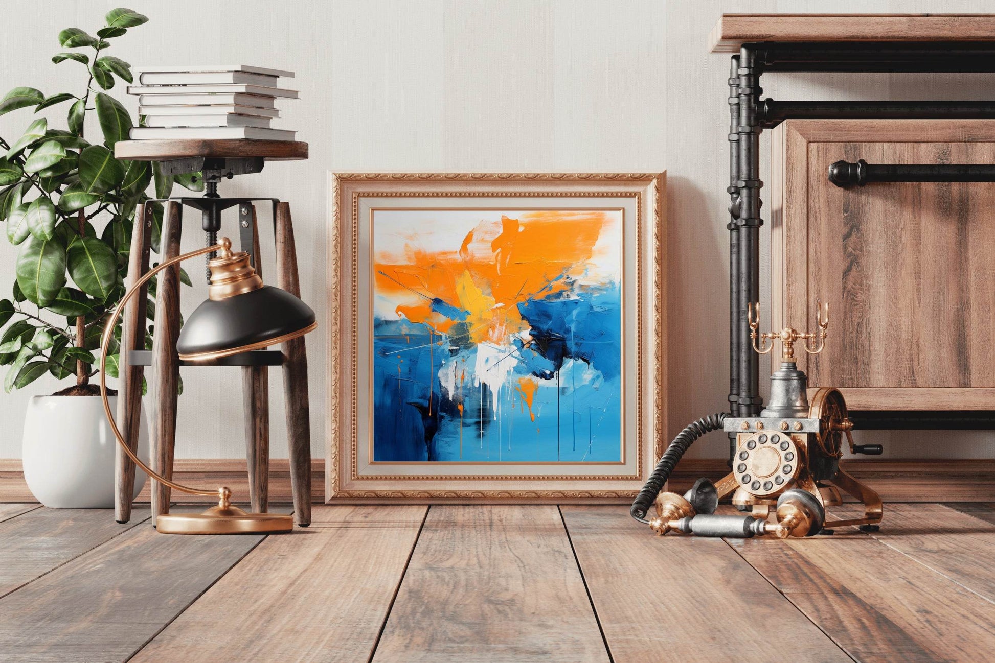 Blue and Orange Brush Stroke Abstract Wall Art - beink online art store