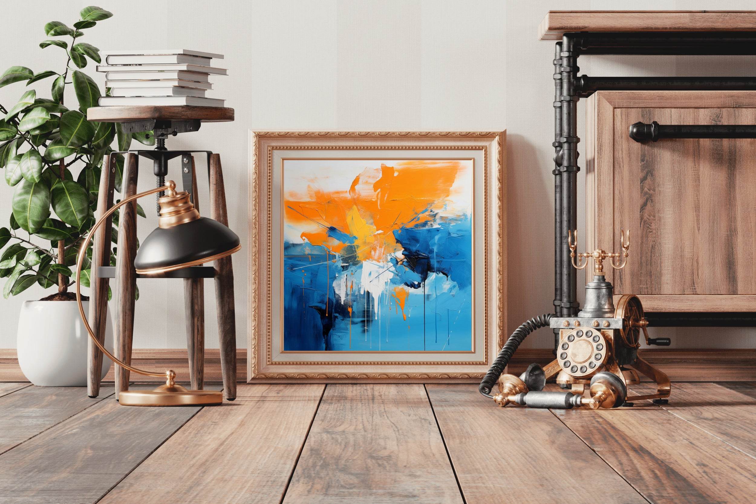 Blue and Orange Brush Stroke Abstract Wall Art - beink online art store