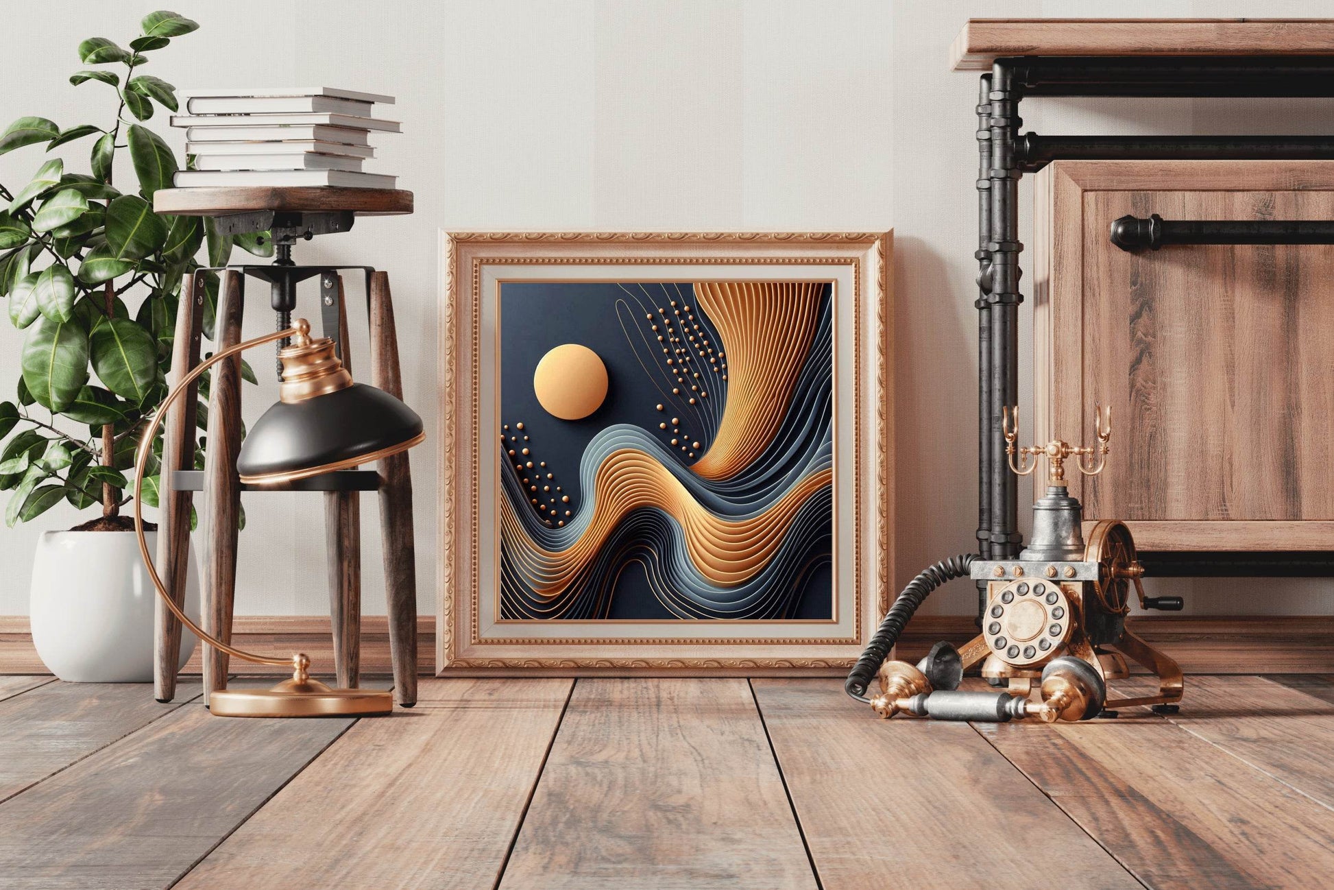 3D Golden Wavy Orange Abstract Wall Art - beink online art store