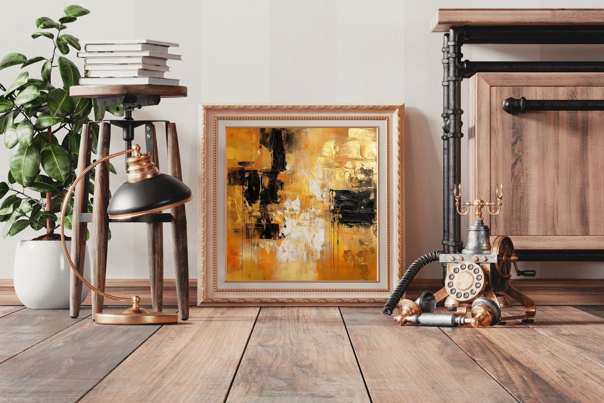 Brown and Orange Paint Brush Strokes Abstract Wall Art - beink online art store