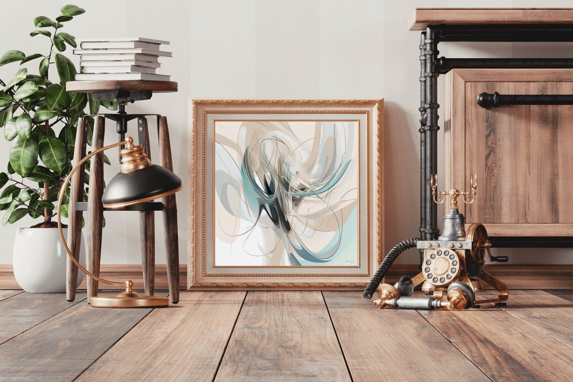 Blue and Brown Swirl Abstract Wall Art - beink online art store