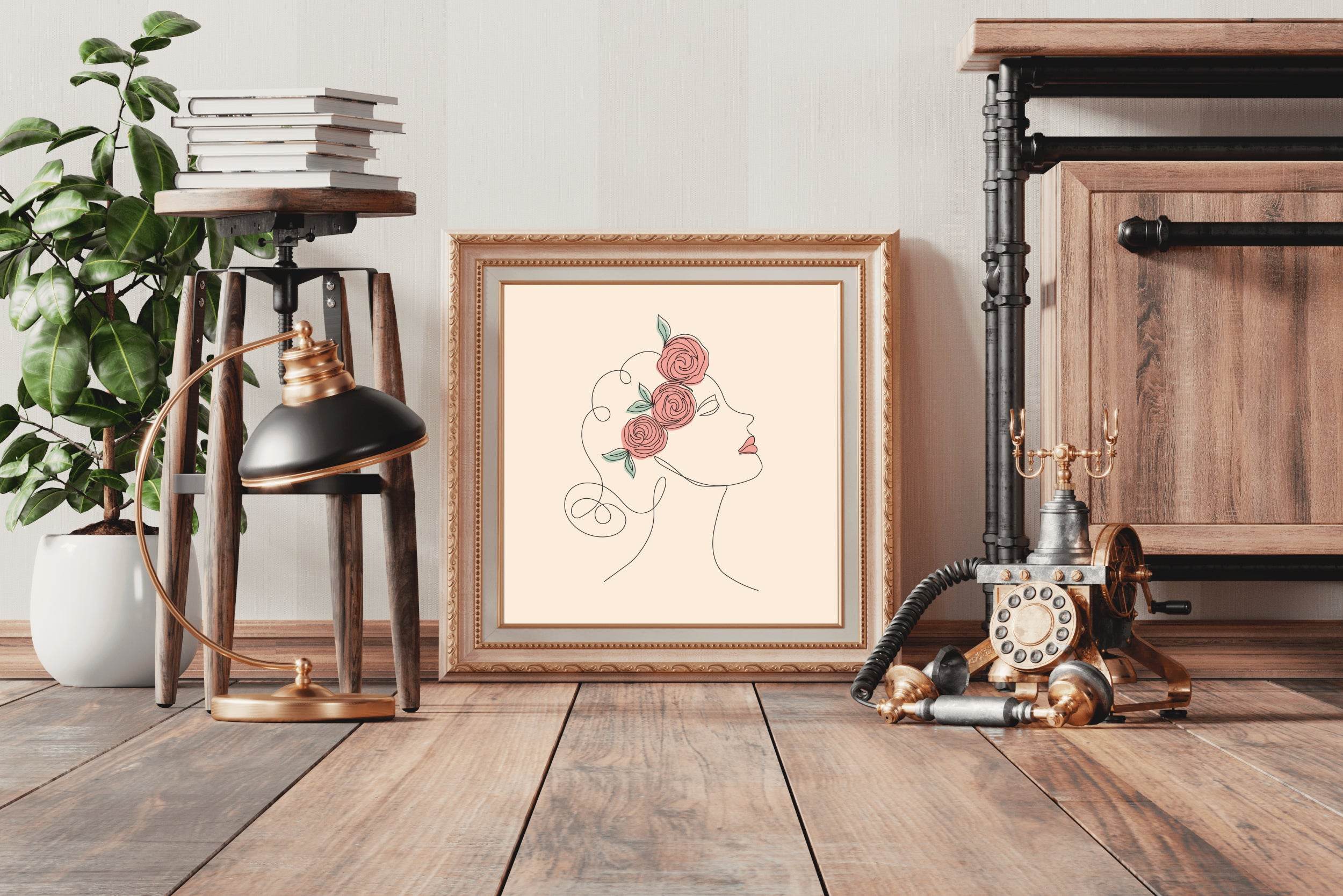 Beautiful Woman And Flower Art Line - beink online art store