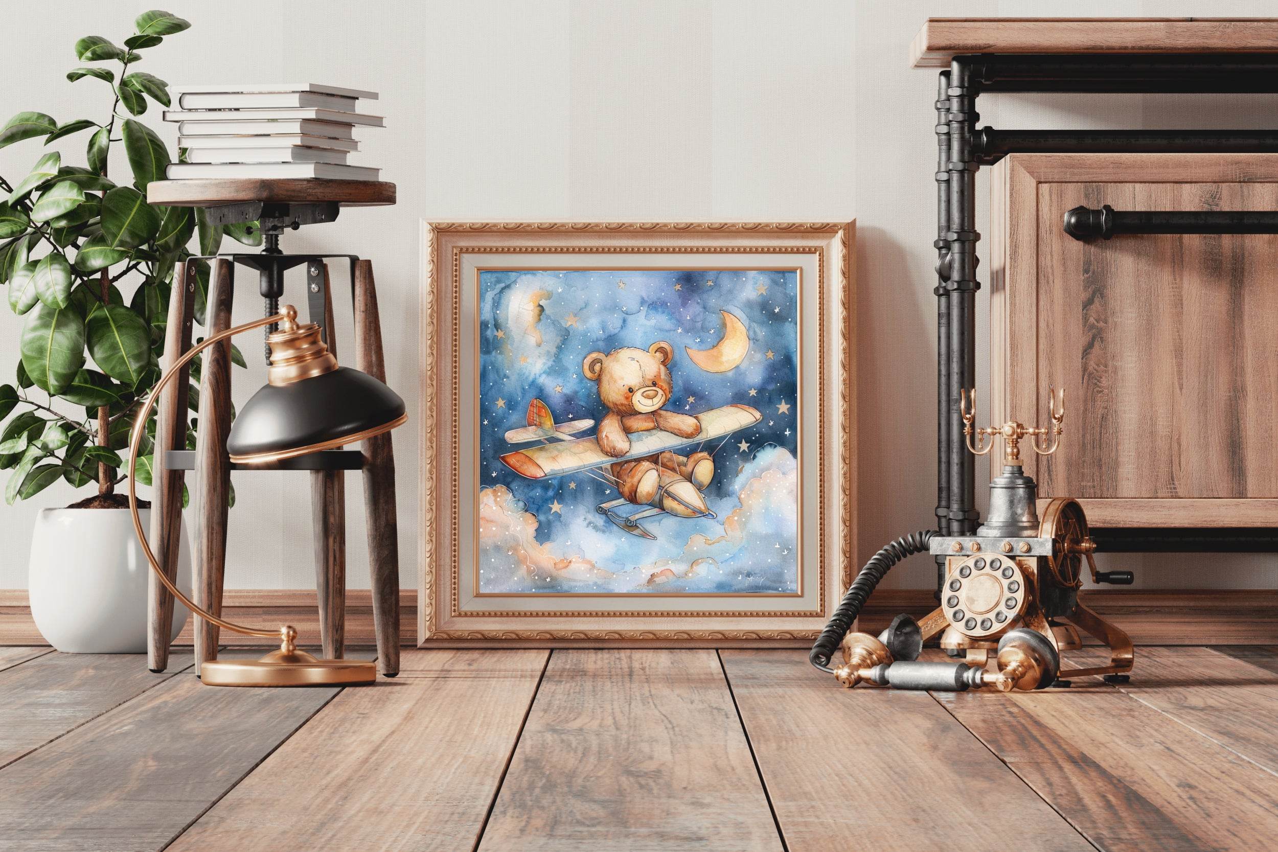 Close Up of a Teddy Bear Sitting on a Plane - beink online art store