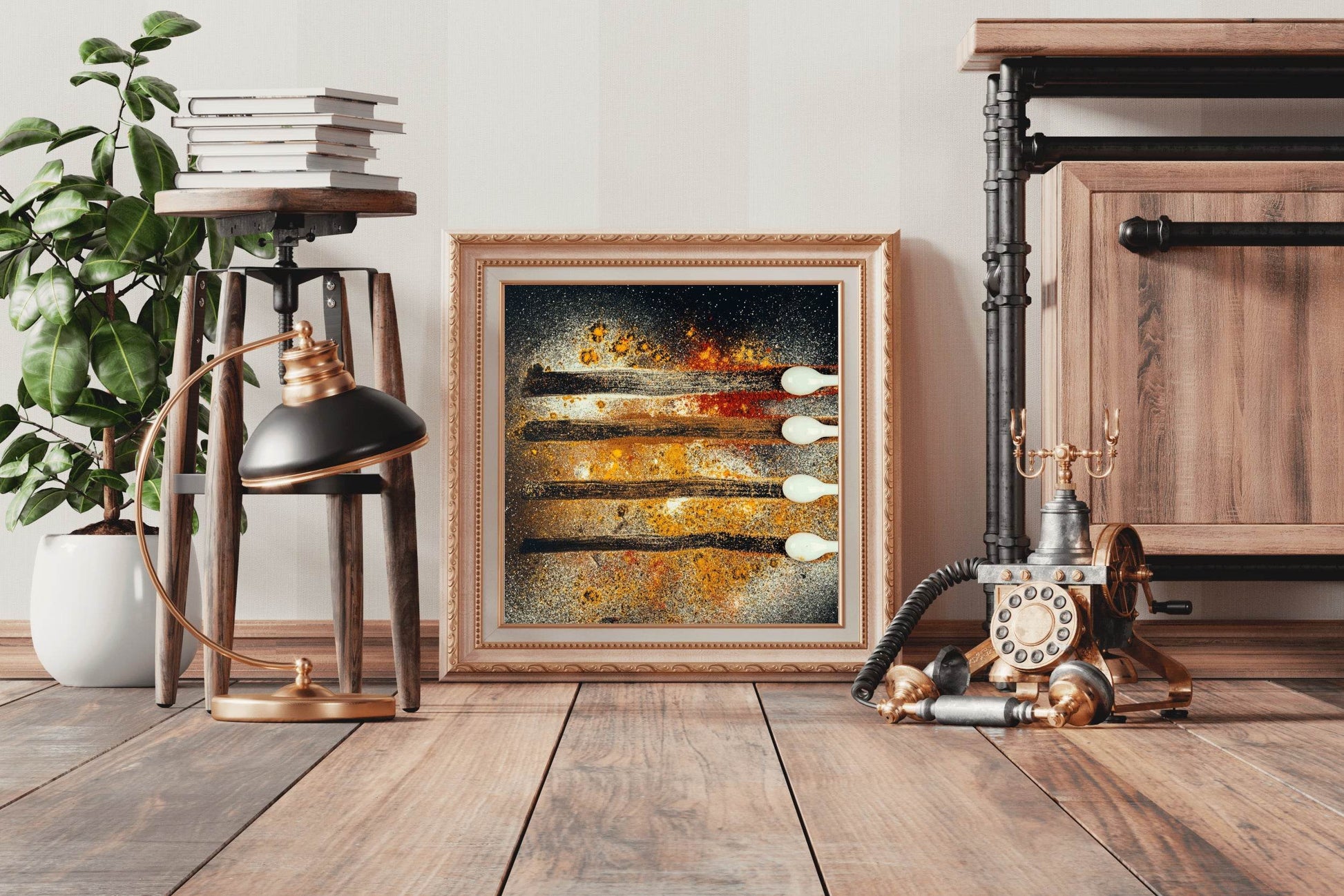 Spread Spices on Black Table Paint Abstract Wall Art - beink online art store
