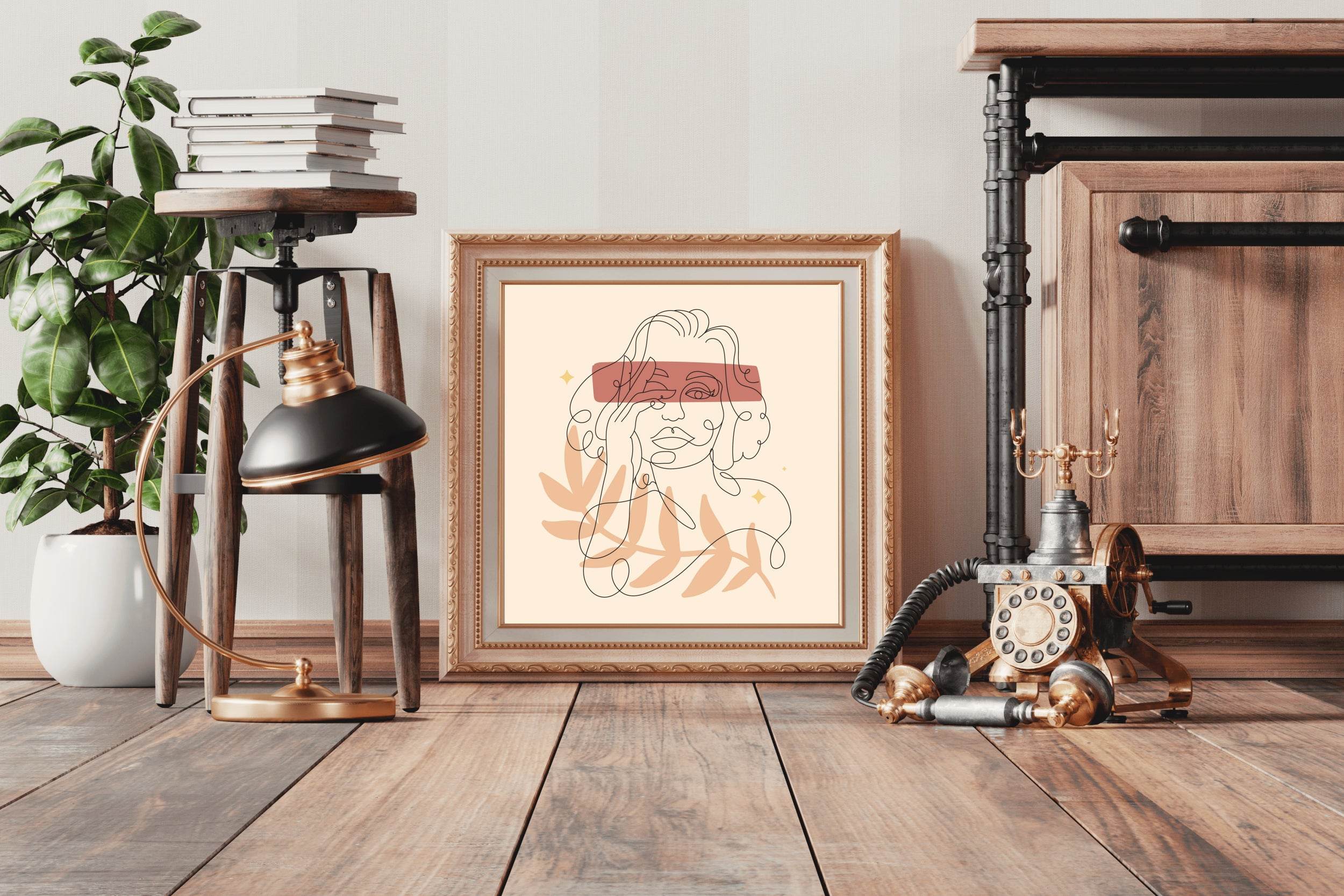 Woman And Flower With Minimal Line Wall Art - beink online art store