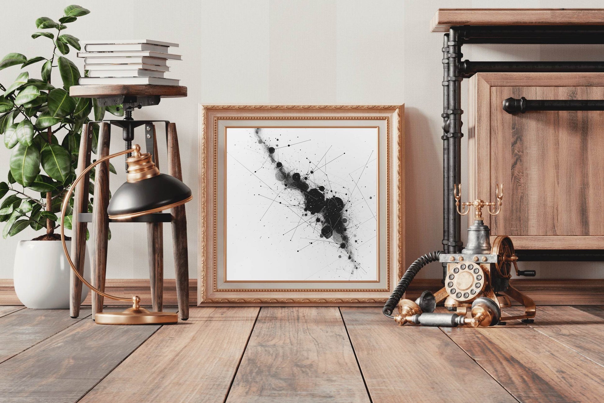 Black Geometric Nebula Modern Wall Art - beink online art store