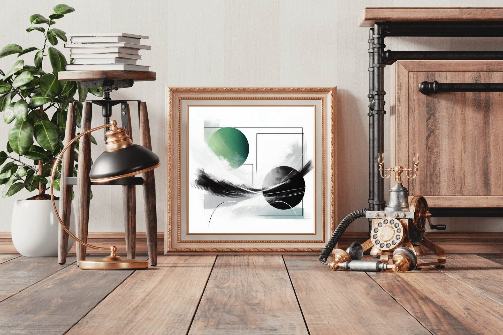Green and Black Symmetry Abstract Wall Art - beink online art store