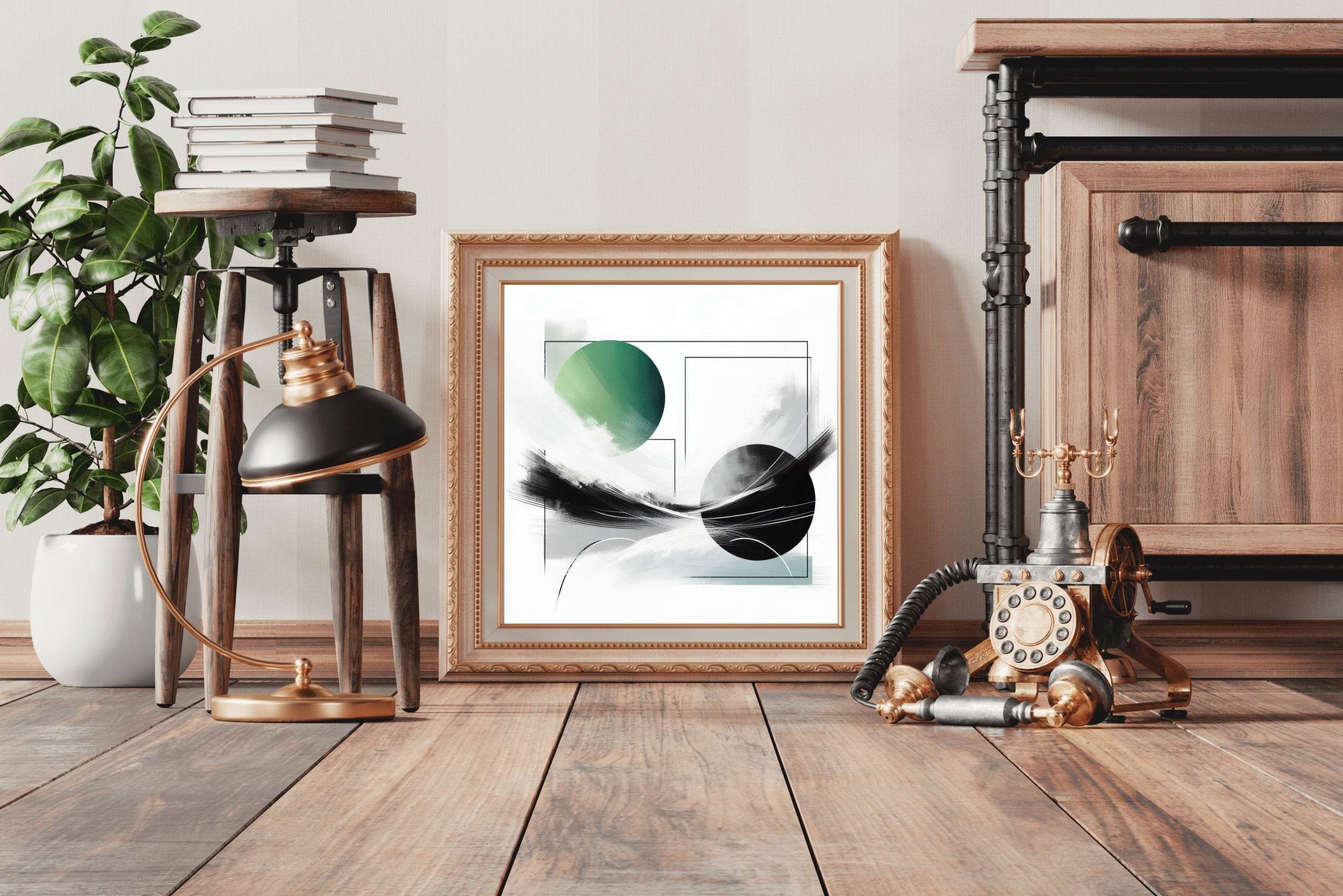 Green and Black Symmetry Abstract Wall Art - beink online art store