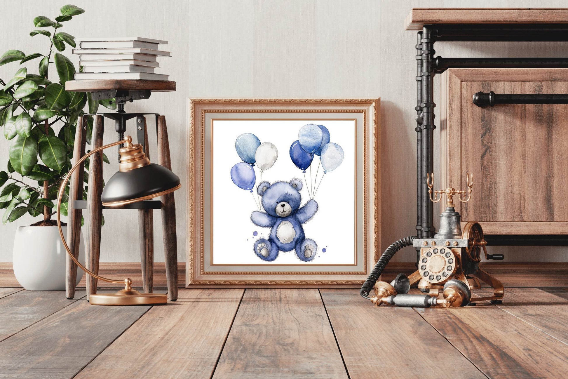 Painting of Purple Teddy Bear holding Balloons - beink online art store