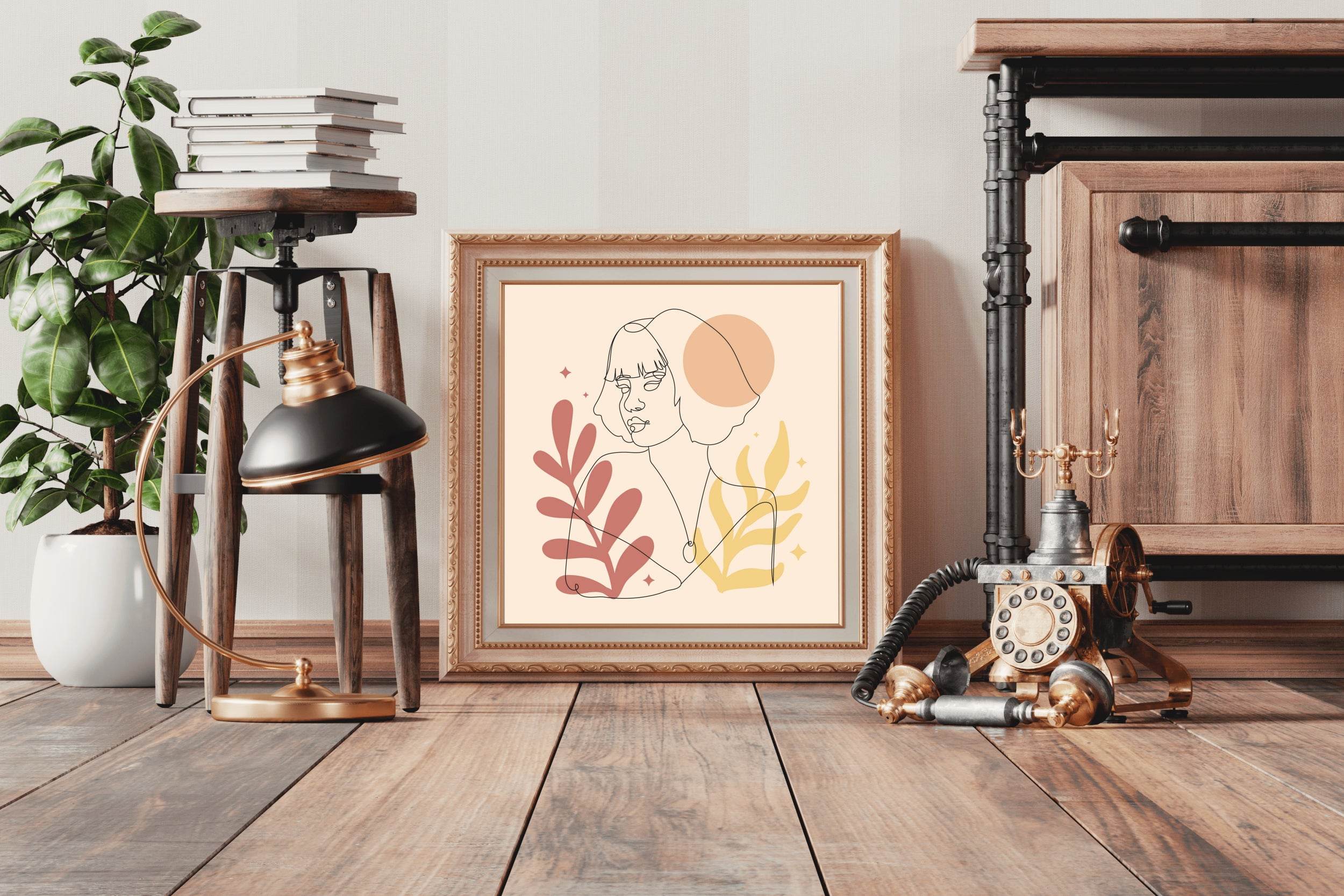 Woman Face With a Fern Plant Wall Art - beink online art store