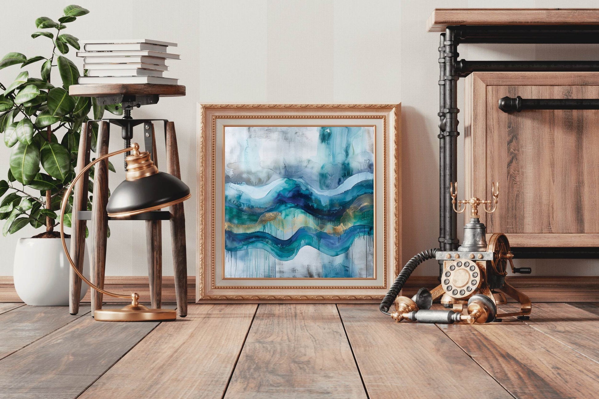 Lake with Glacier brush strokes Abstract Wall Art - beink online art store