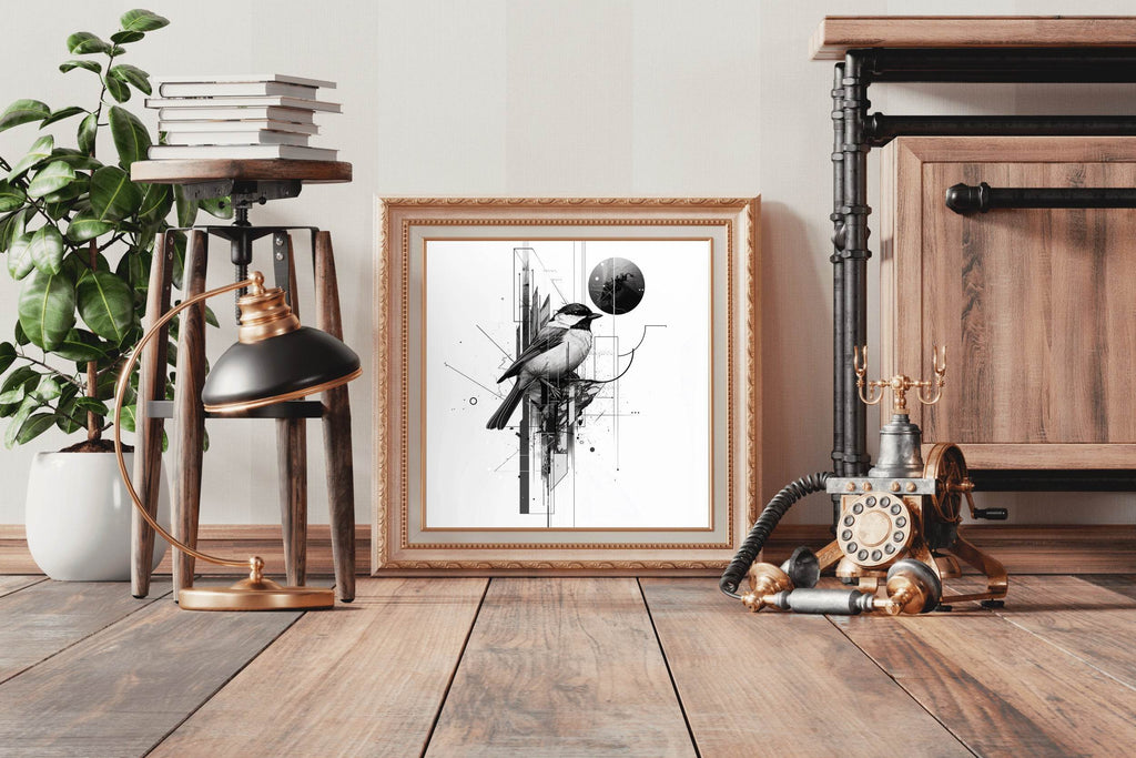 Sketch of Black Bird With Geometrical Shapes Wall Art - beink online art store