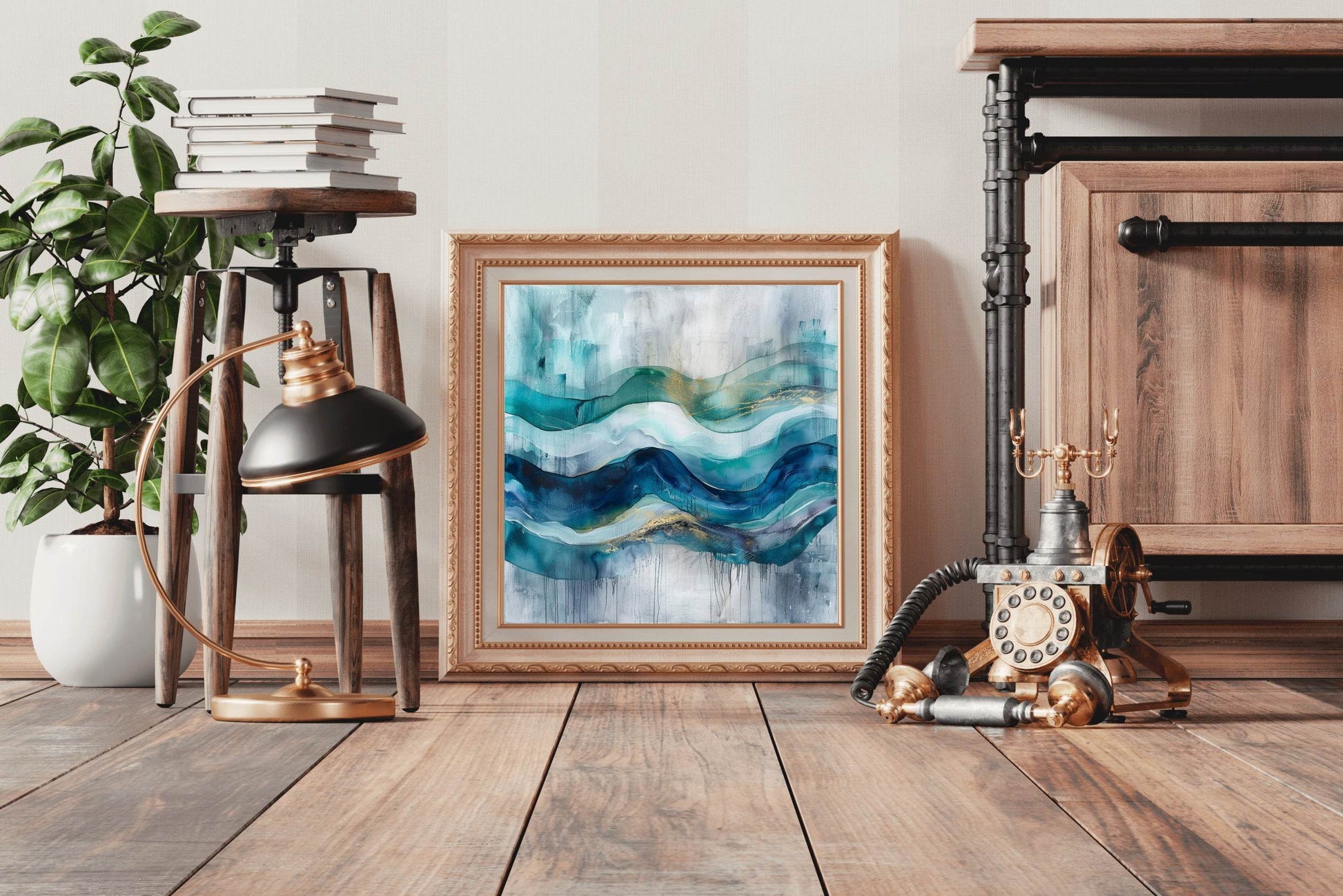Blue Mountain Brush Strokes Abstract Wall Art - beink online art store