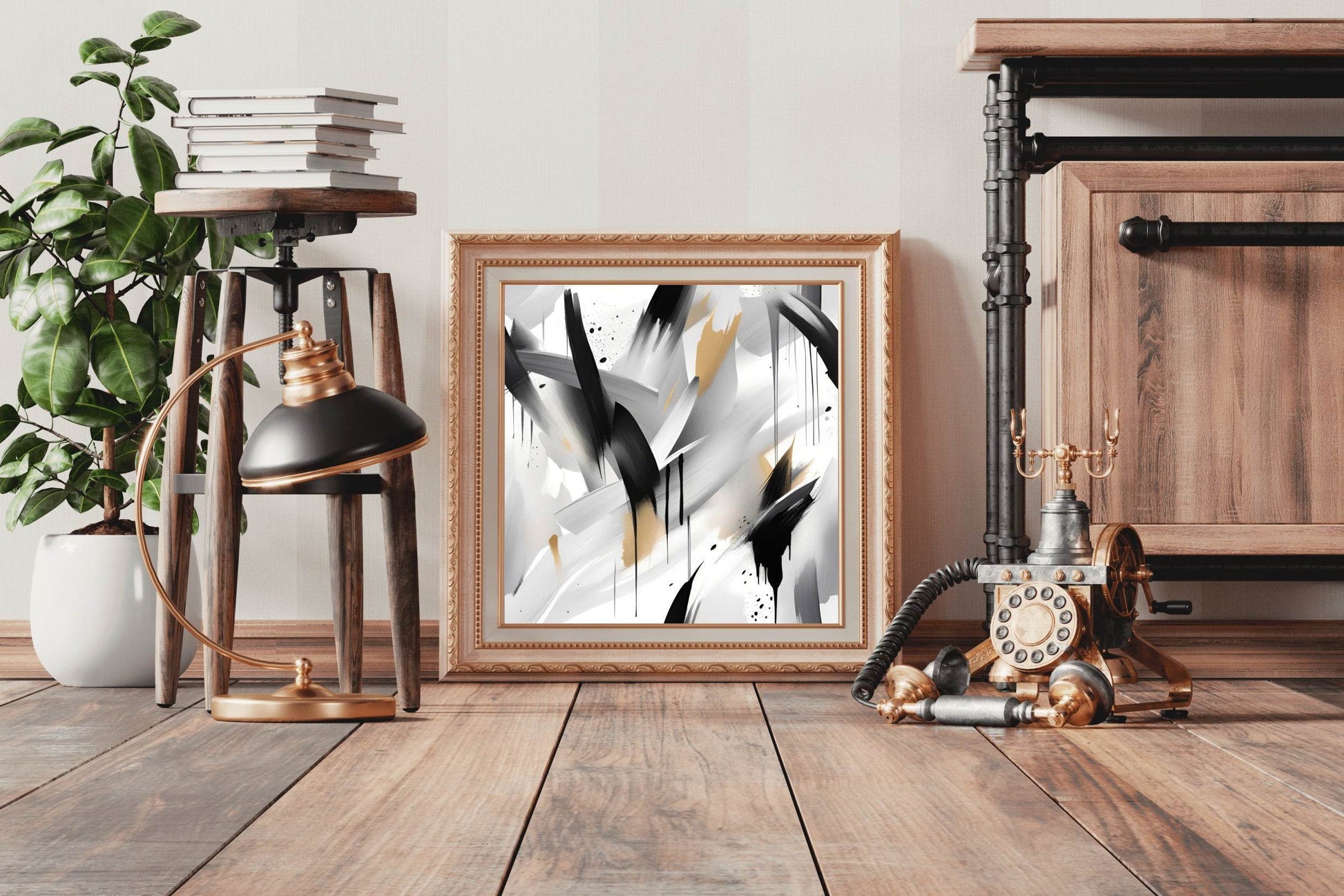 Cross Black and Grey Brush Strokes Abstract Wall Art - beink online art store