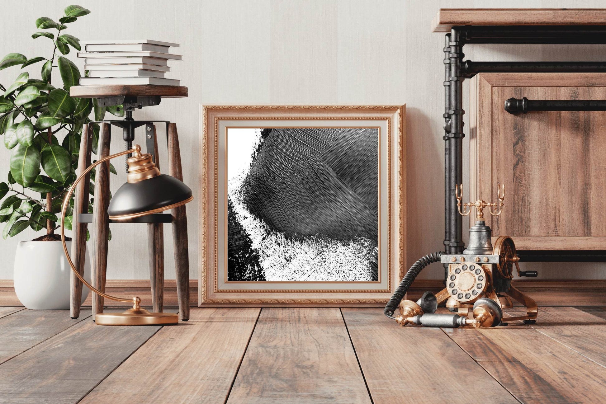 Graphite Brush Strokes Abstract Wall Art - beink online art store