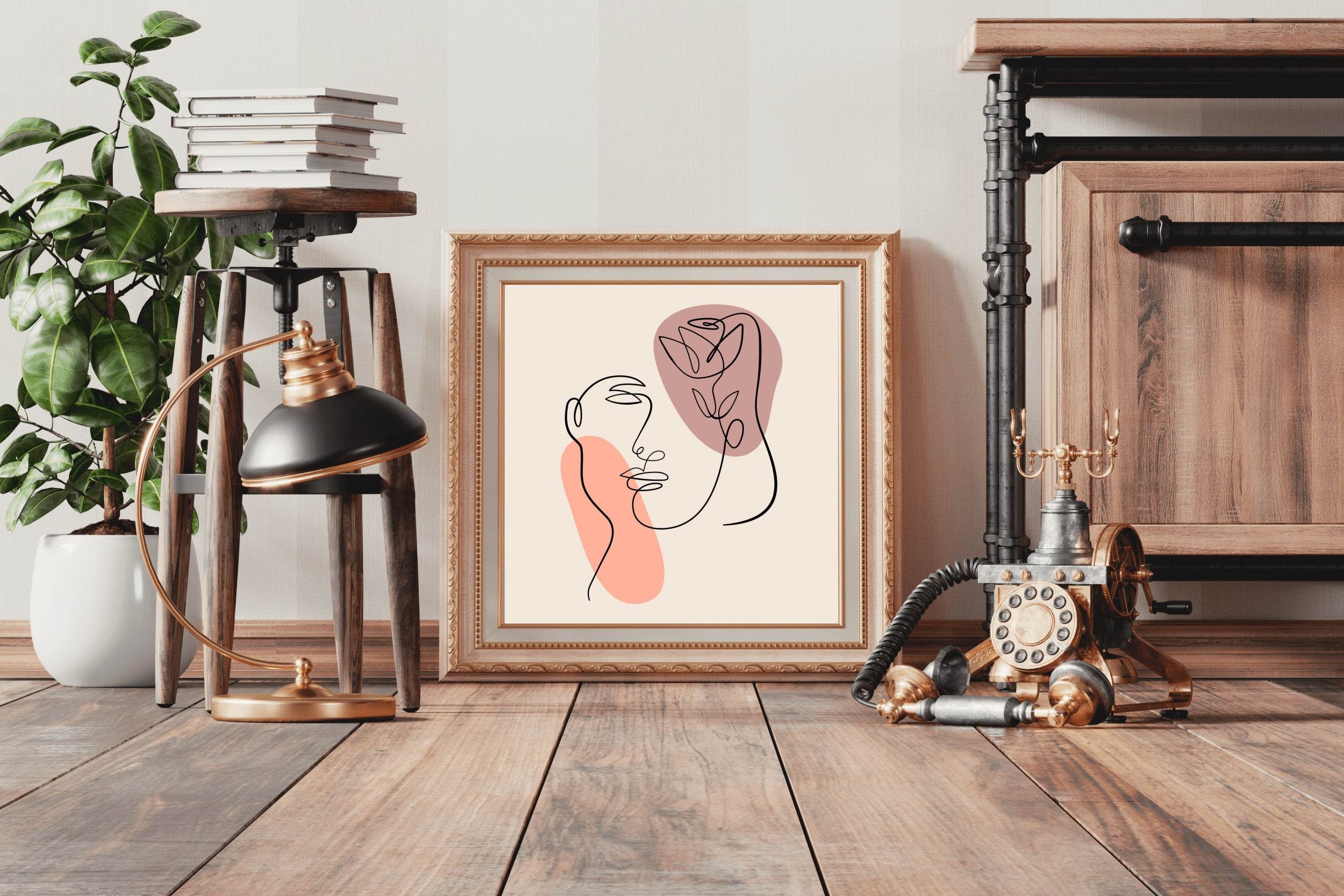 Line Face of Woman With Rose Wall Art - beink online art store