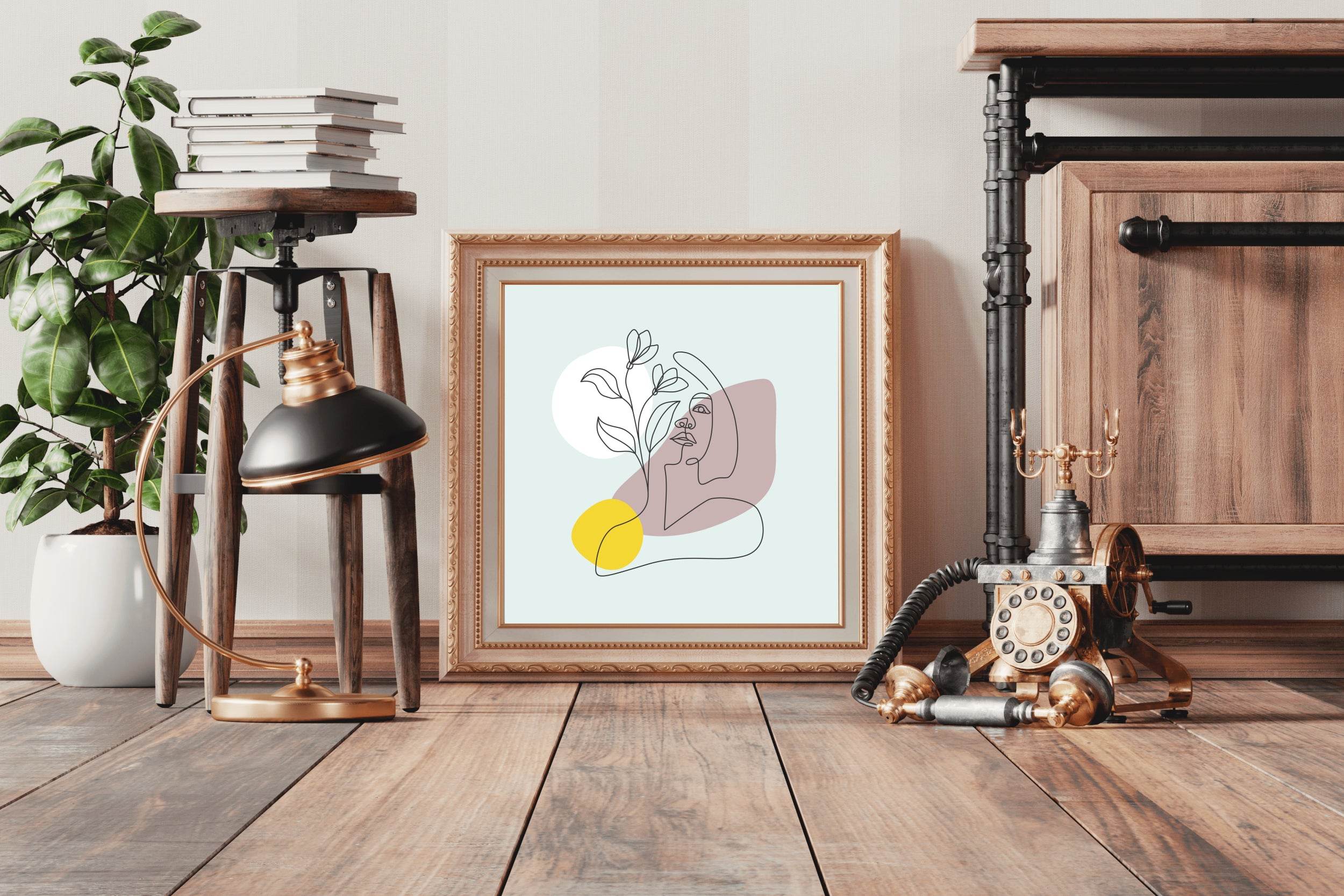 Face And Flower in Style Line Art - beink online art store