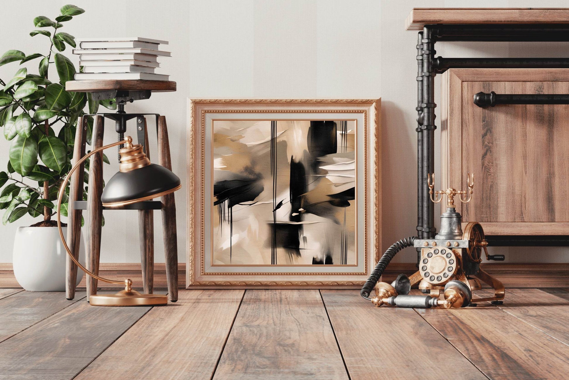 Gold Wave Brush Strokes Abstract Wall Art - beink online art store