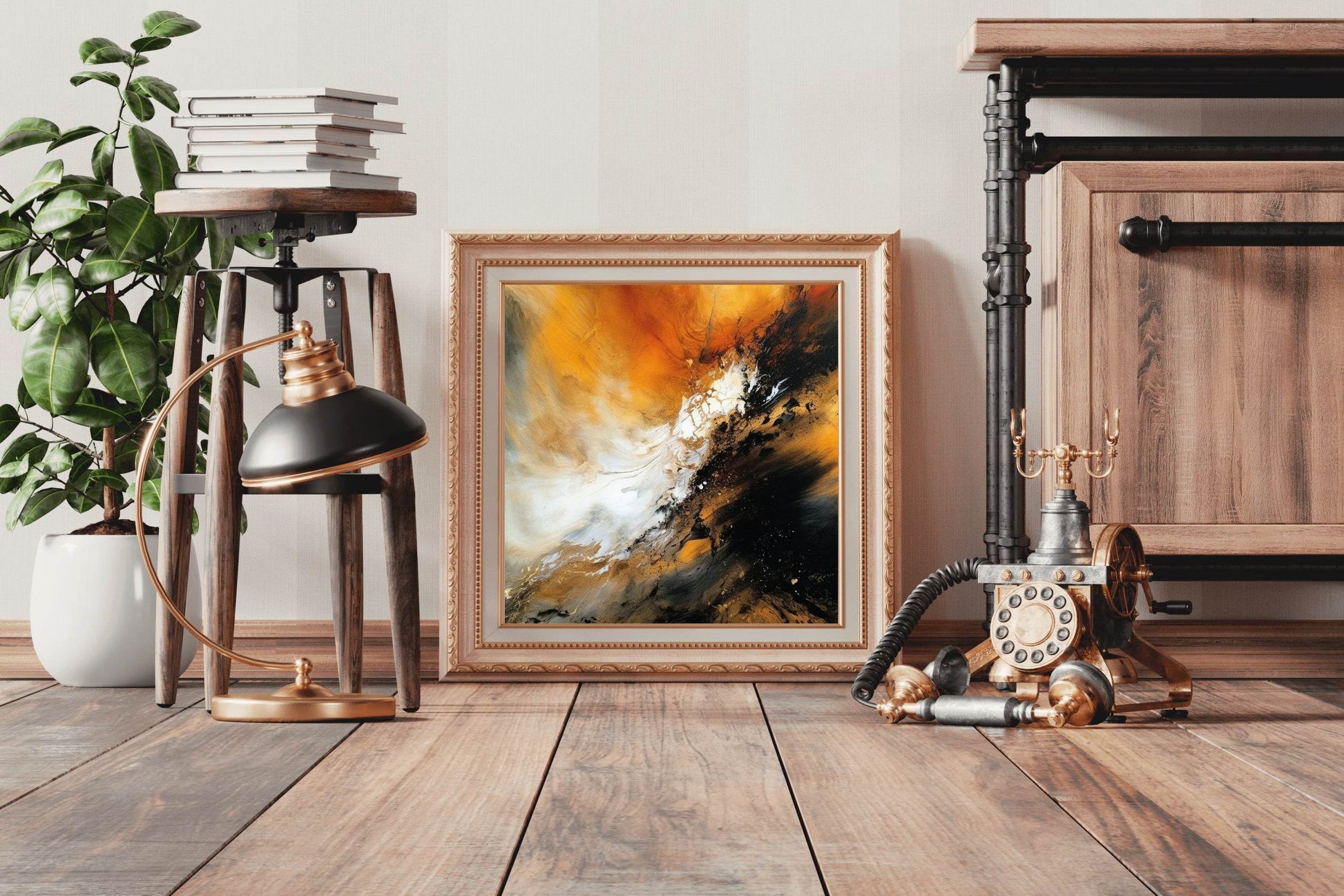 Orange and Black Background Abstract Wall Art - beink online art store
