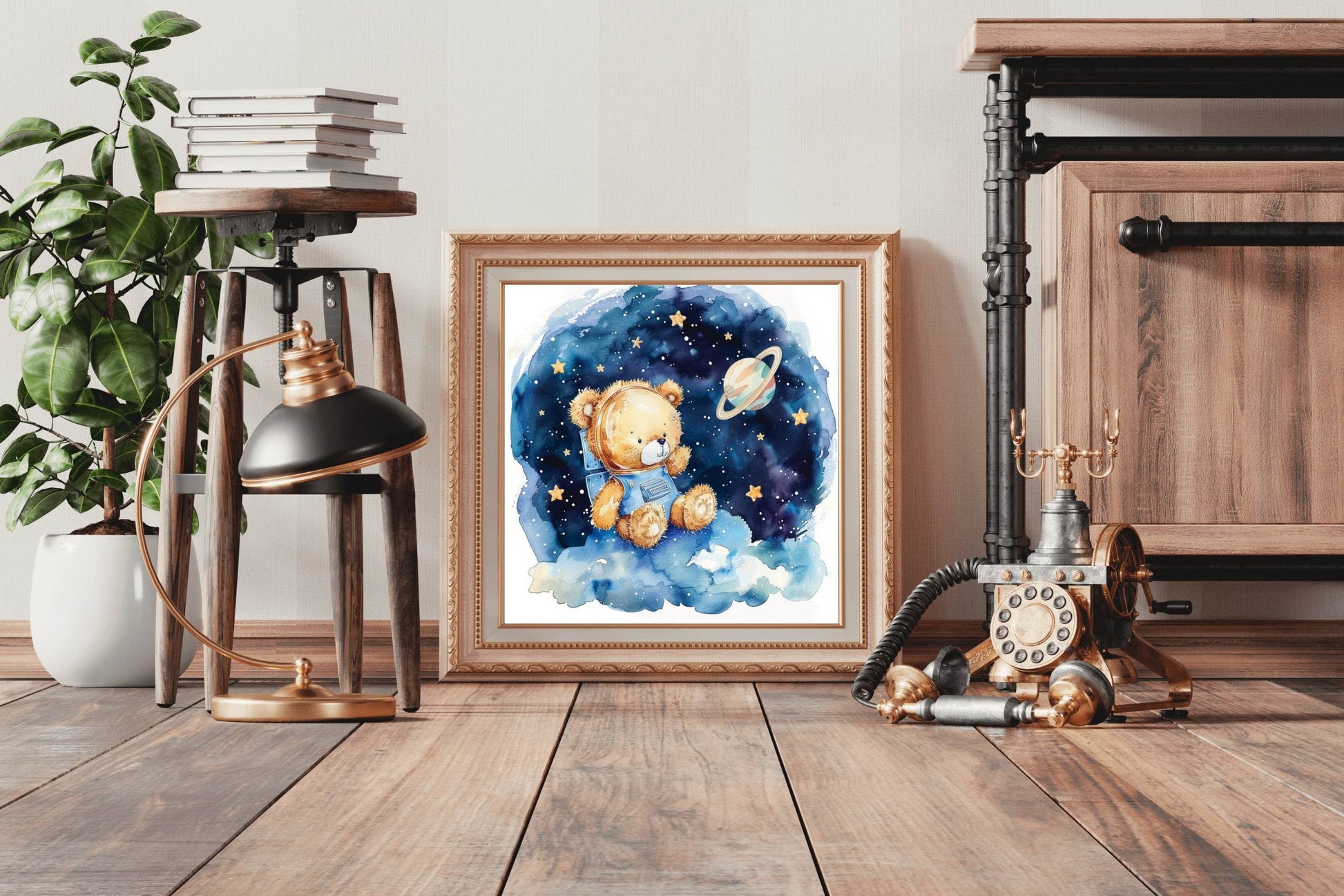 Cartoonish Drawing of Teddy Above Clouds - beink online art store