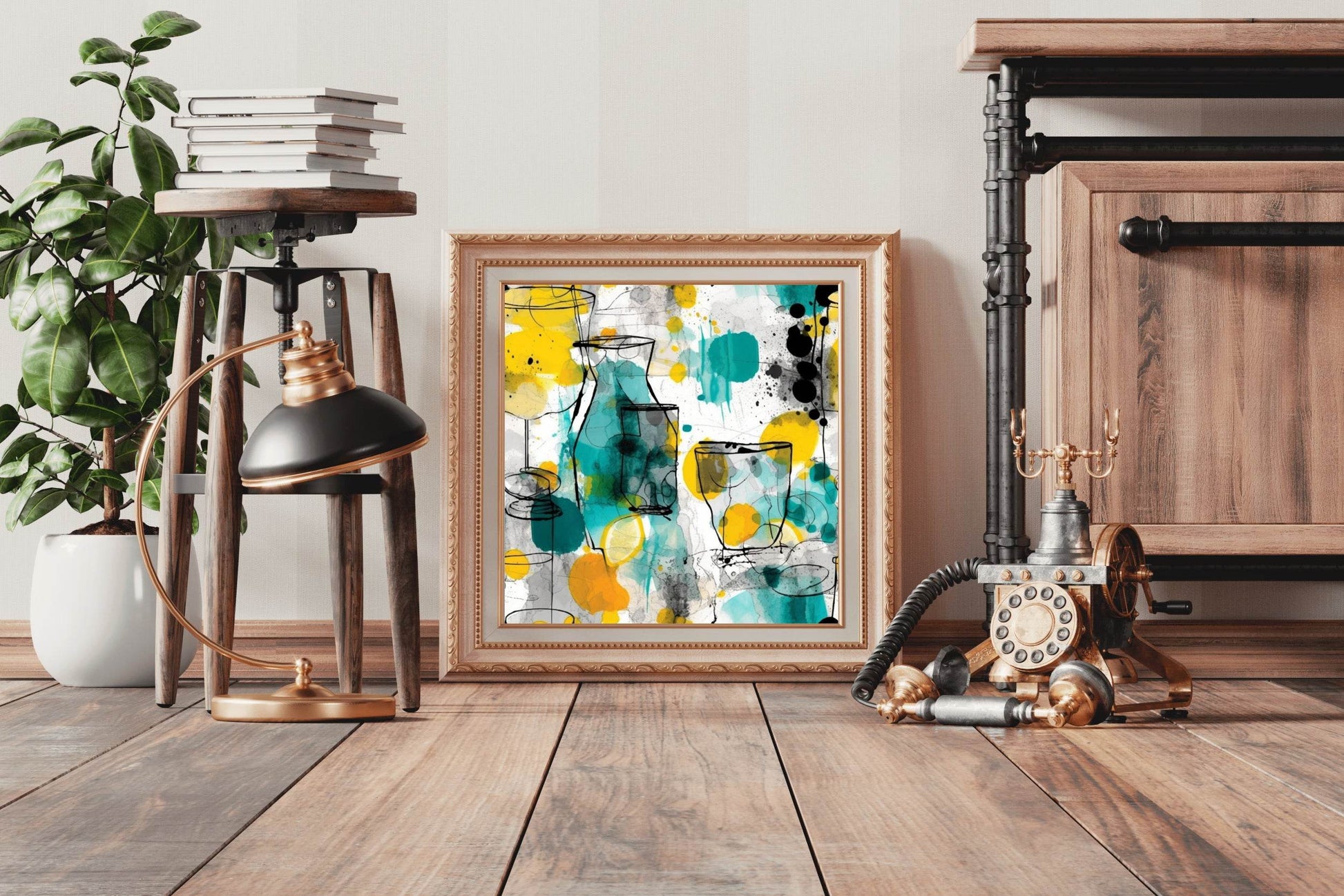 Glass Shapes With Water Color Background Abstract Wall Art - beink online art store