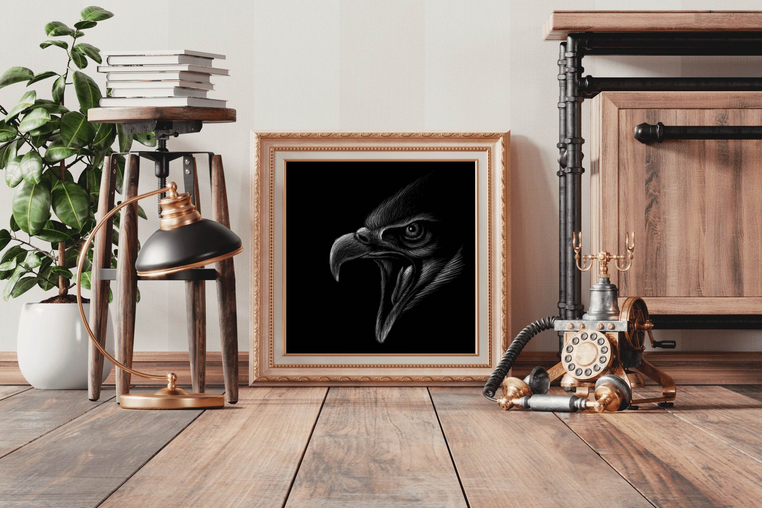 Golden Eagle Black Background Wall Art - beink online art store