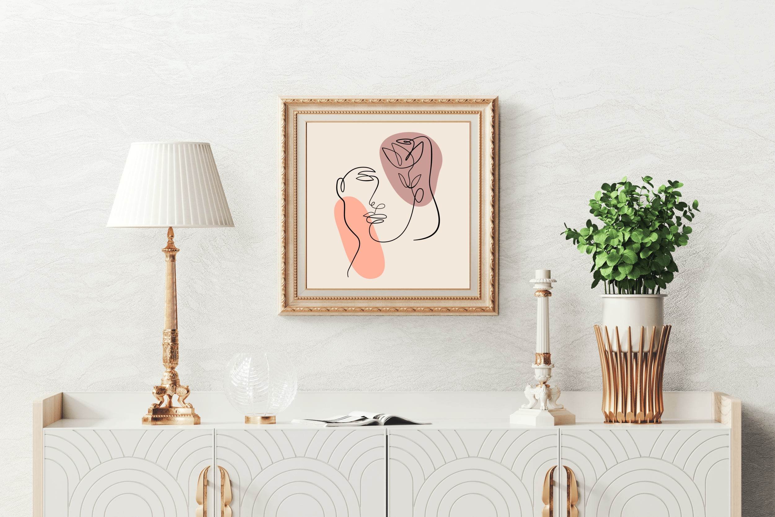 Line Face of Woman With Rose Wall Art - beink online art store